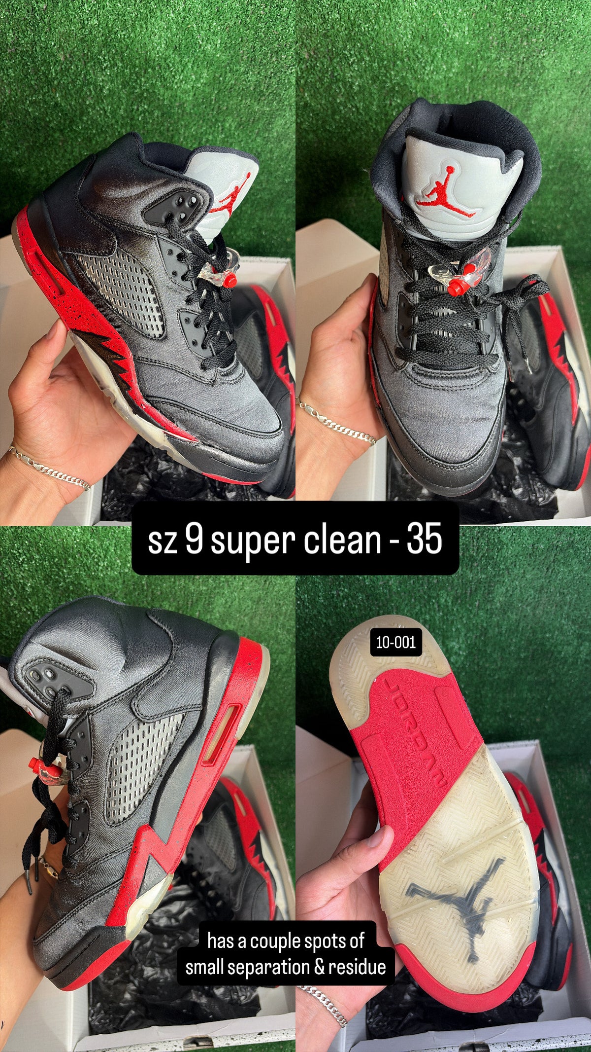 Jordan 5 Satin Black Fire Red Size 9