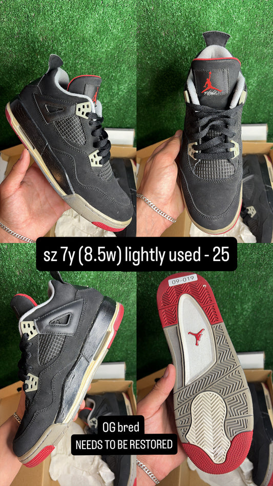 Jordan 4 Bred (2012) Size 7y (8.5w)