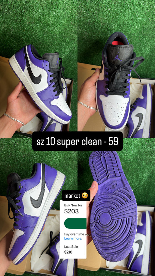 Jordan 1 Low White Court Purple Size 10