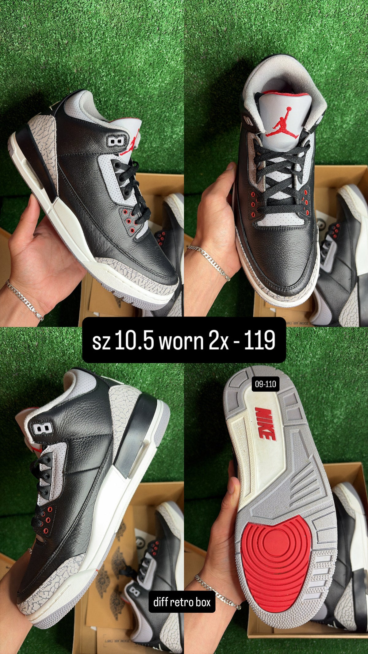 Jordan 3 Black Cement Size 10.5