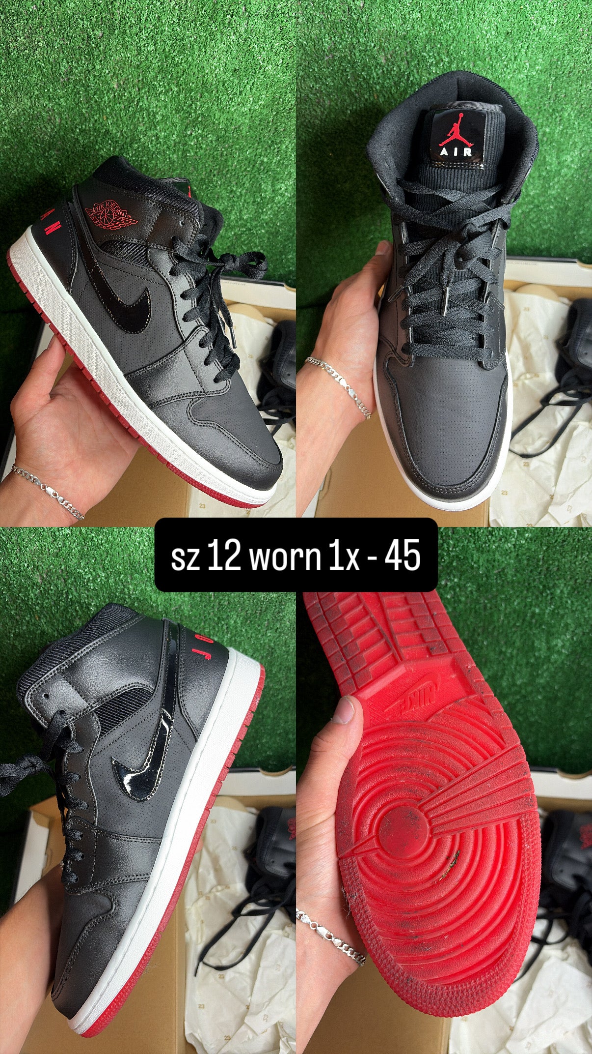 Jordan 1 Mid Black Infrared / Gym Red Size 12