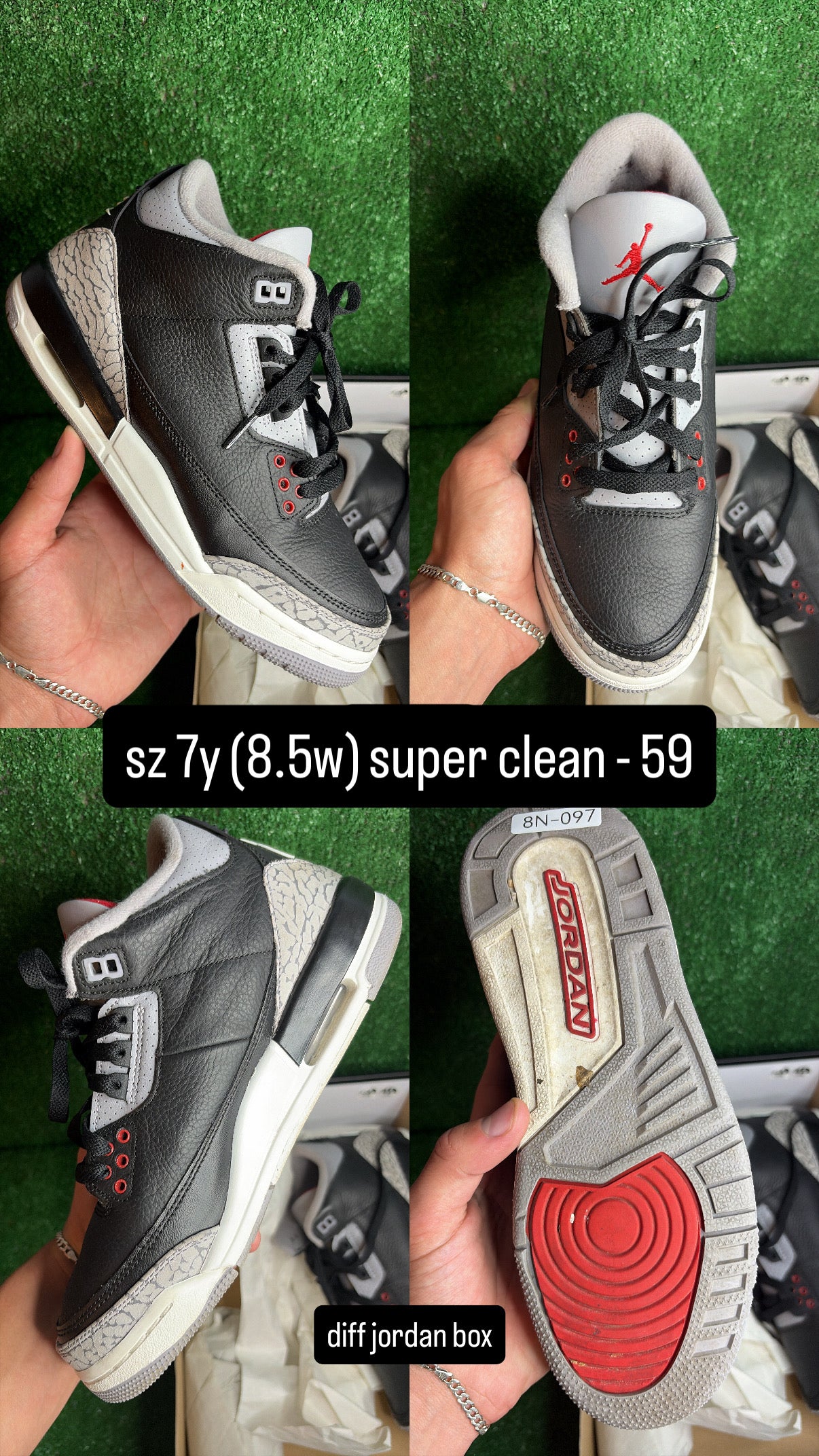 Jordan 3 Black Cement Size 7y (8.5w)