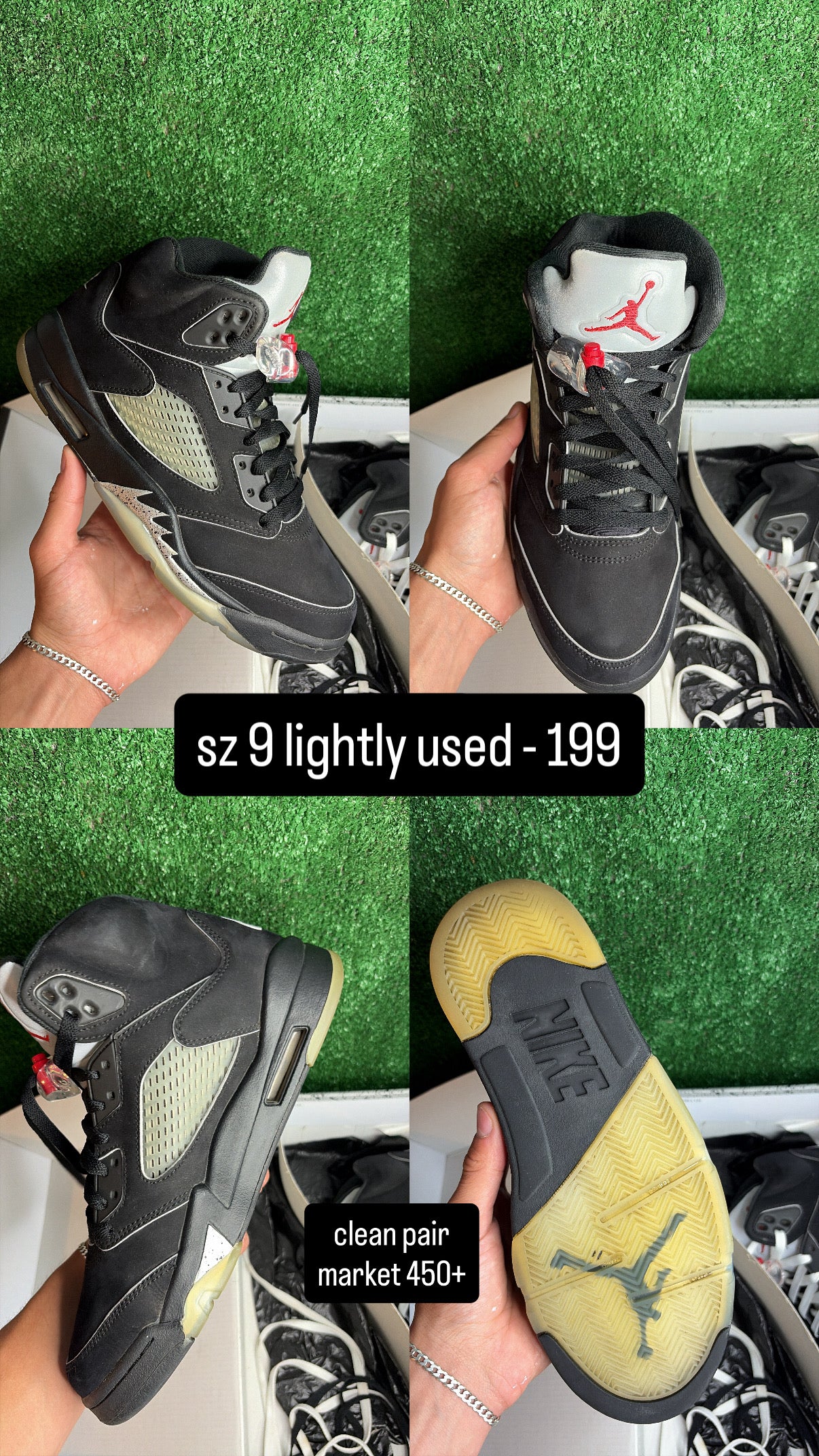 Jordan 5 Black Metallic Size 9