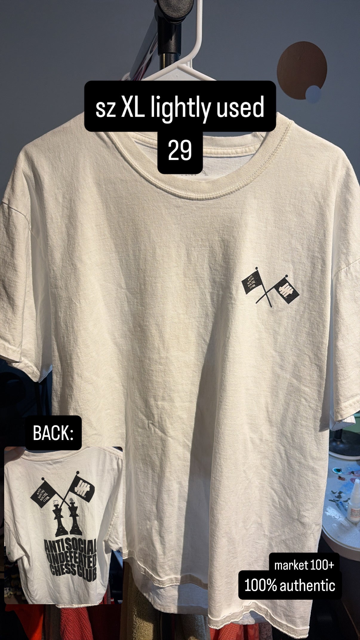 Anti Social Social Club x Undefeated Chess Club Tee White Size XL