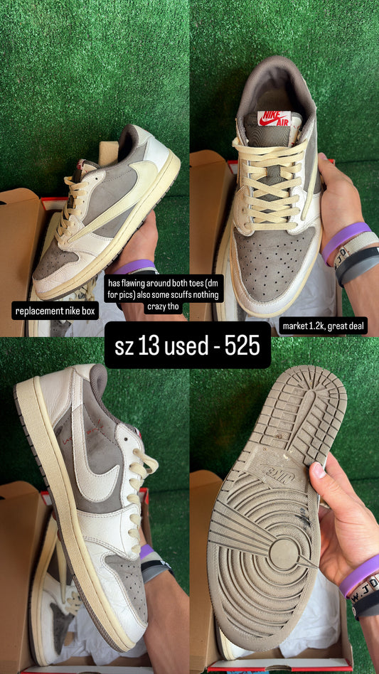 Jordan 1 Low Travis Scott Reverse Mocha Size 13