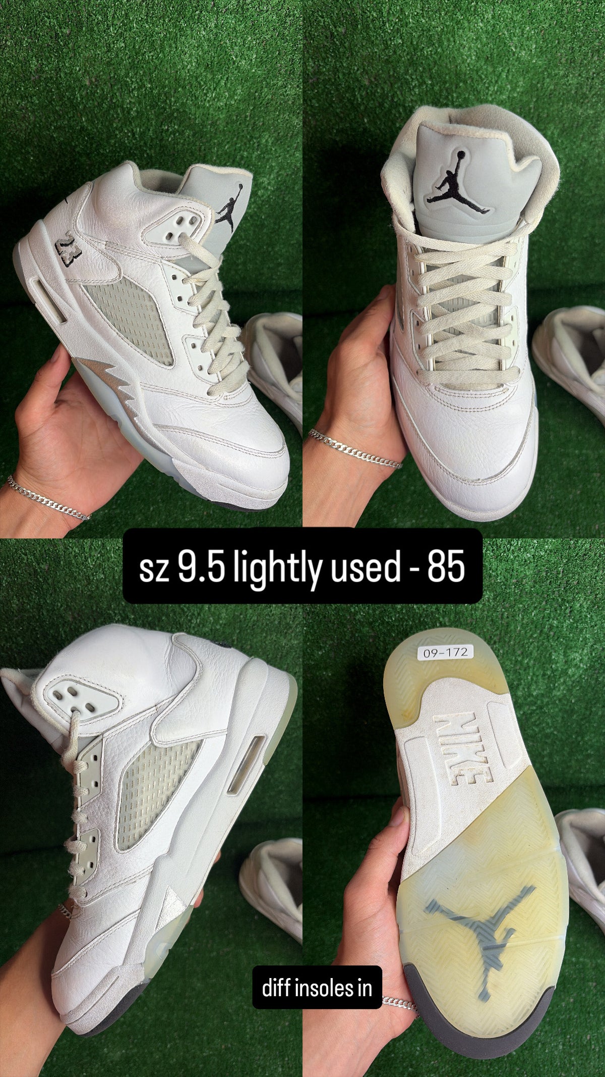 Jordan 5 White Metallic Size 9.5
