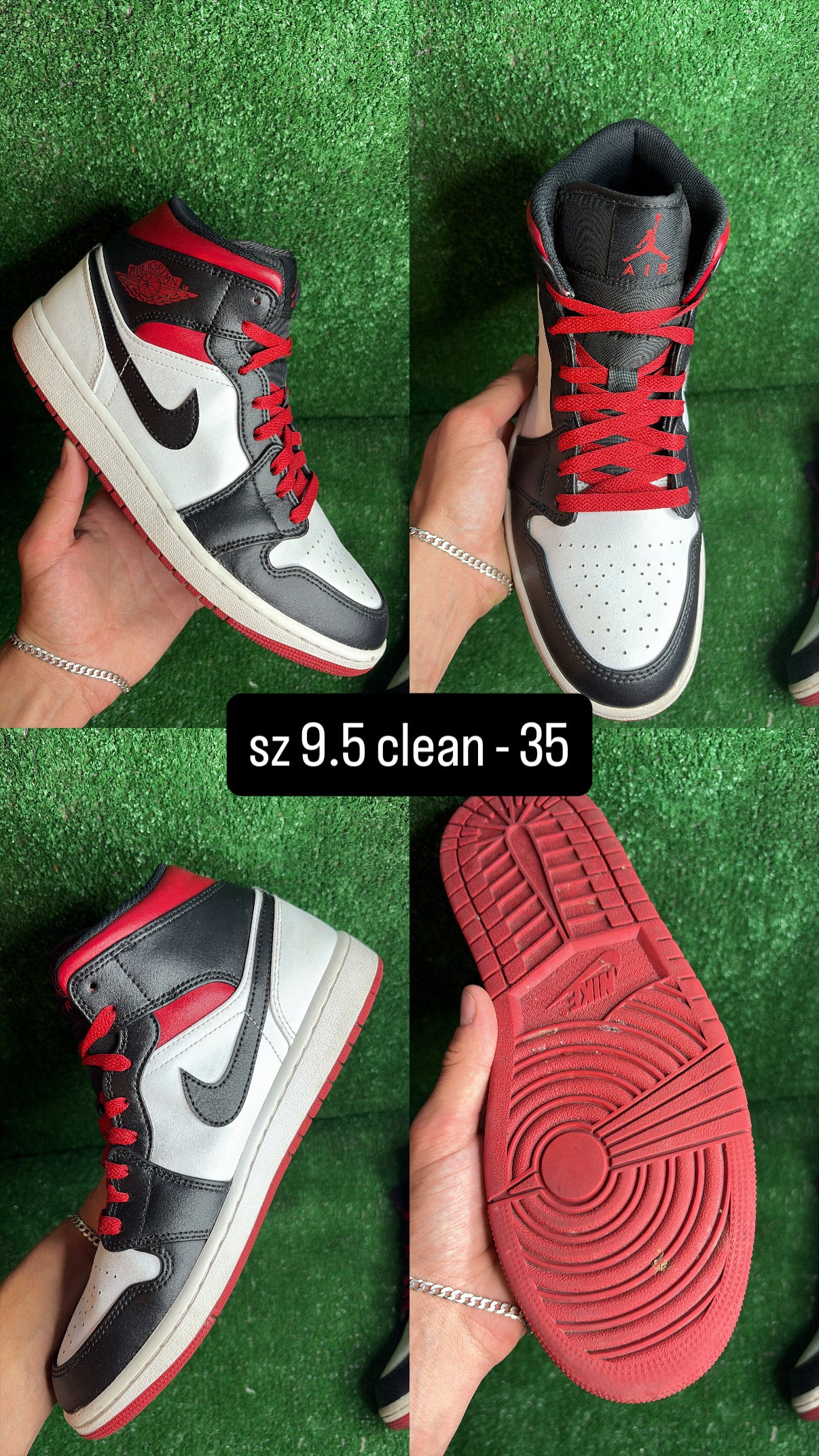 Jordan 1 Mid Black Red White Size 9.5