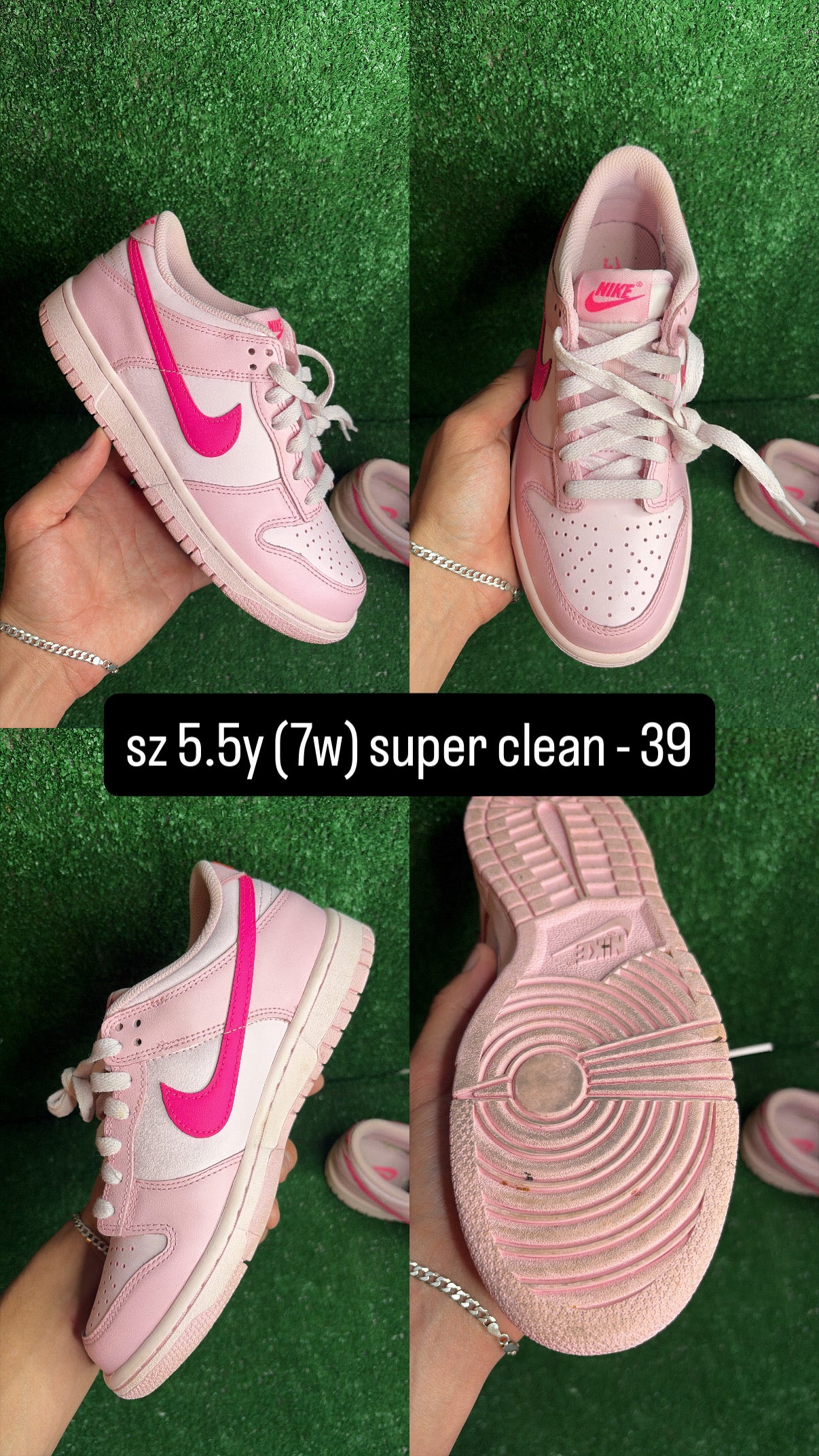 Nike Dunk Low Triple Pink Size 5.5y (7w)