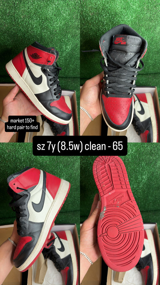 Jordan 1 Bred Toe Size 7y (8.5w)