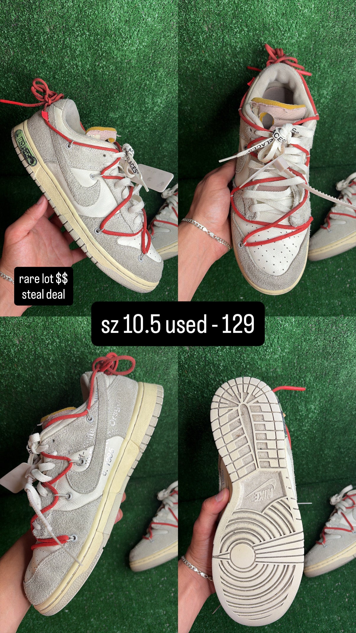 Nike Dunk Low Off White Lot 33 Size 10.5