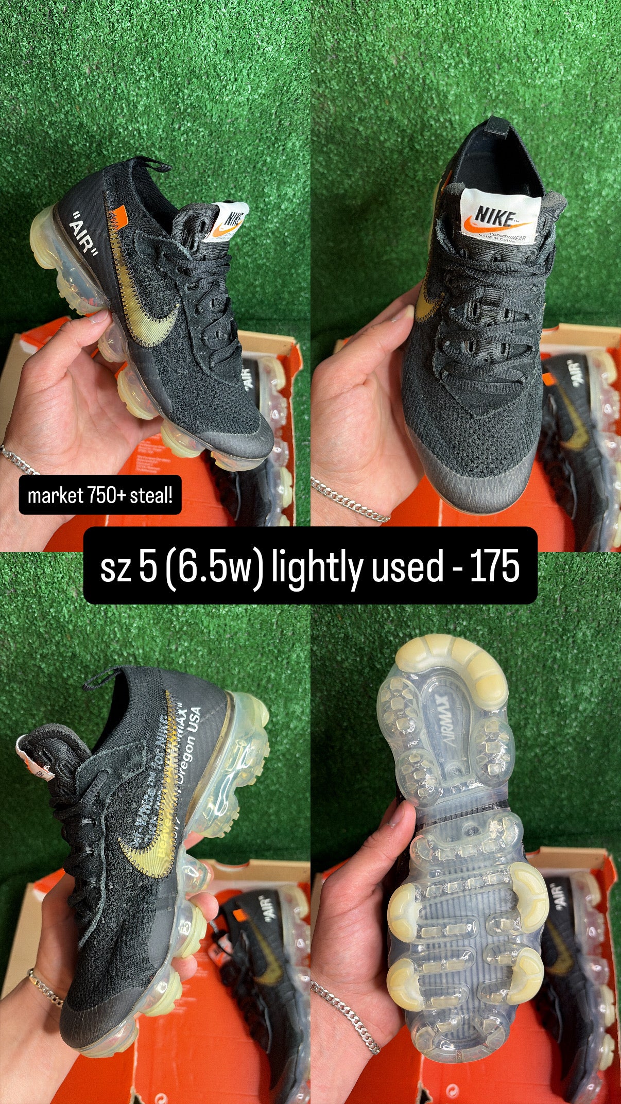 Nike Air VaporMax Off White Black Size 5m (6.5w)