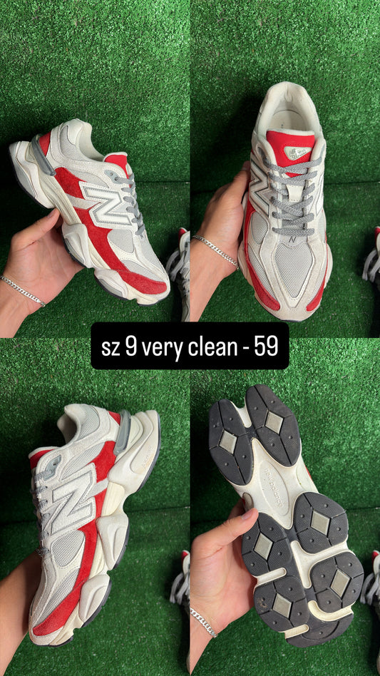 New Balance 9060 Red White Grey Size 9