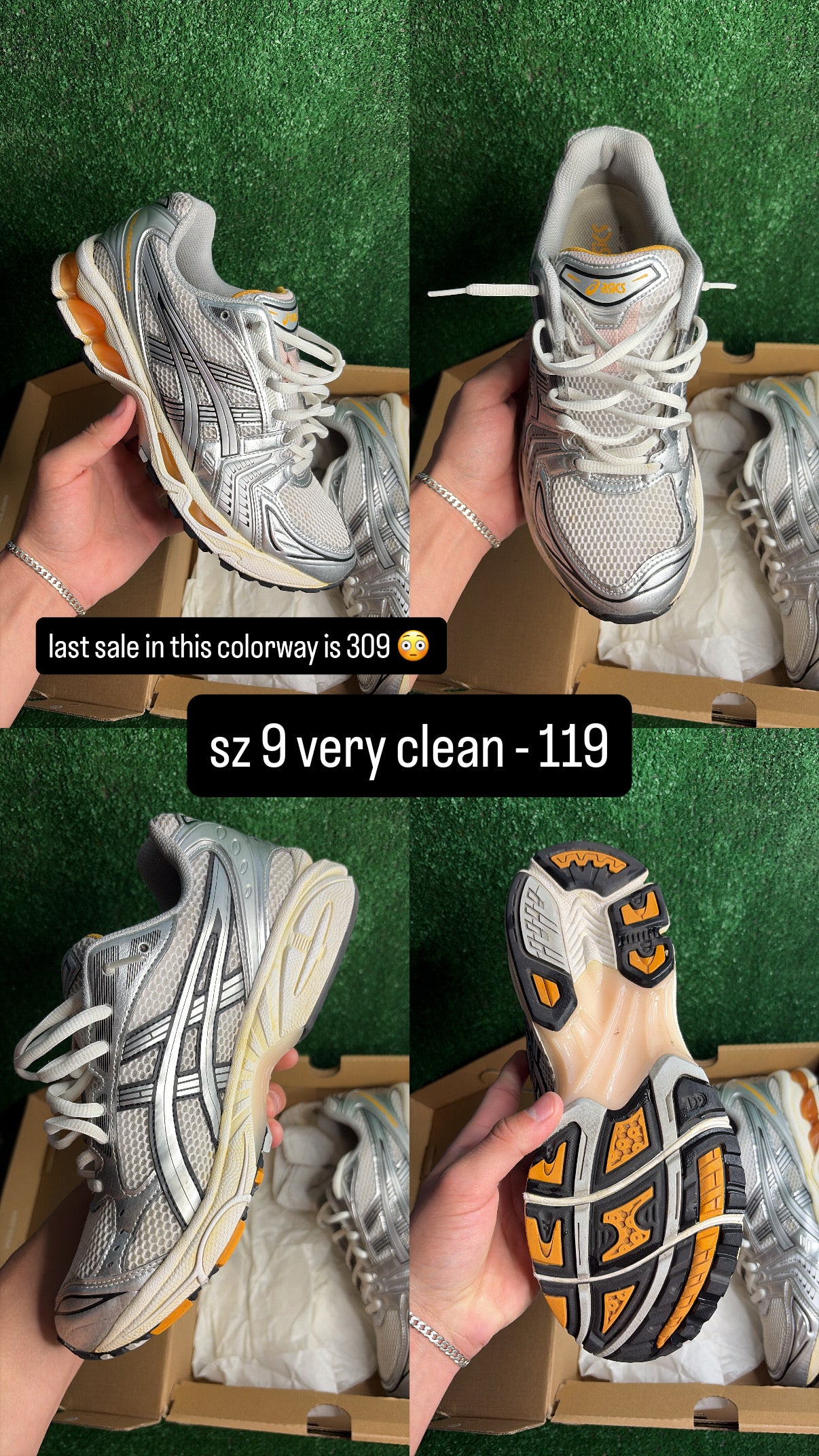 Asics Kayano 14 White Pure Silver Orange Size 9