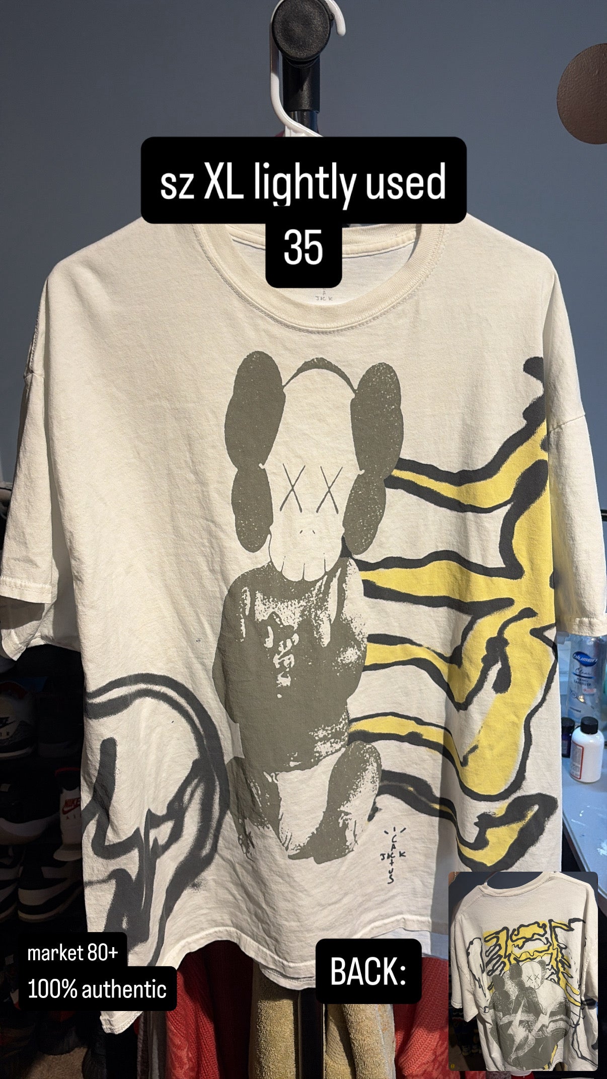 Travis Scott Cactus Jack x KAWS For Fragment Tee Size XL
