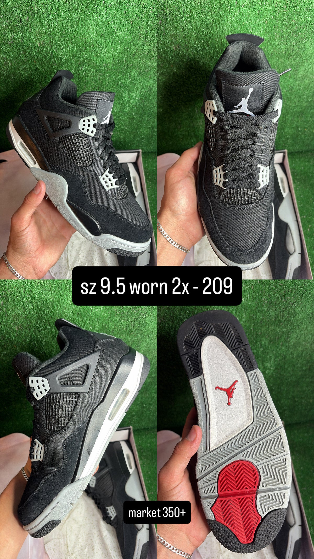 Jordan 4 Black Canvas Size 9.5