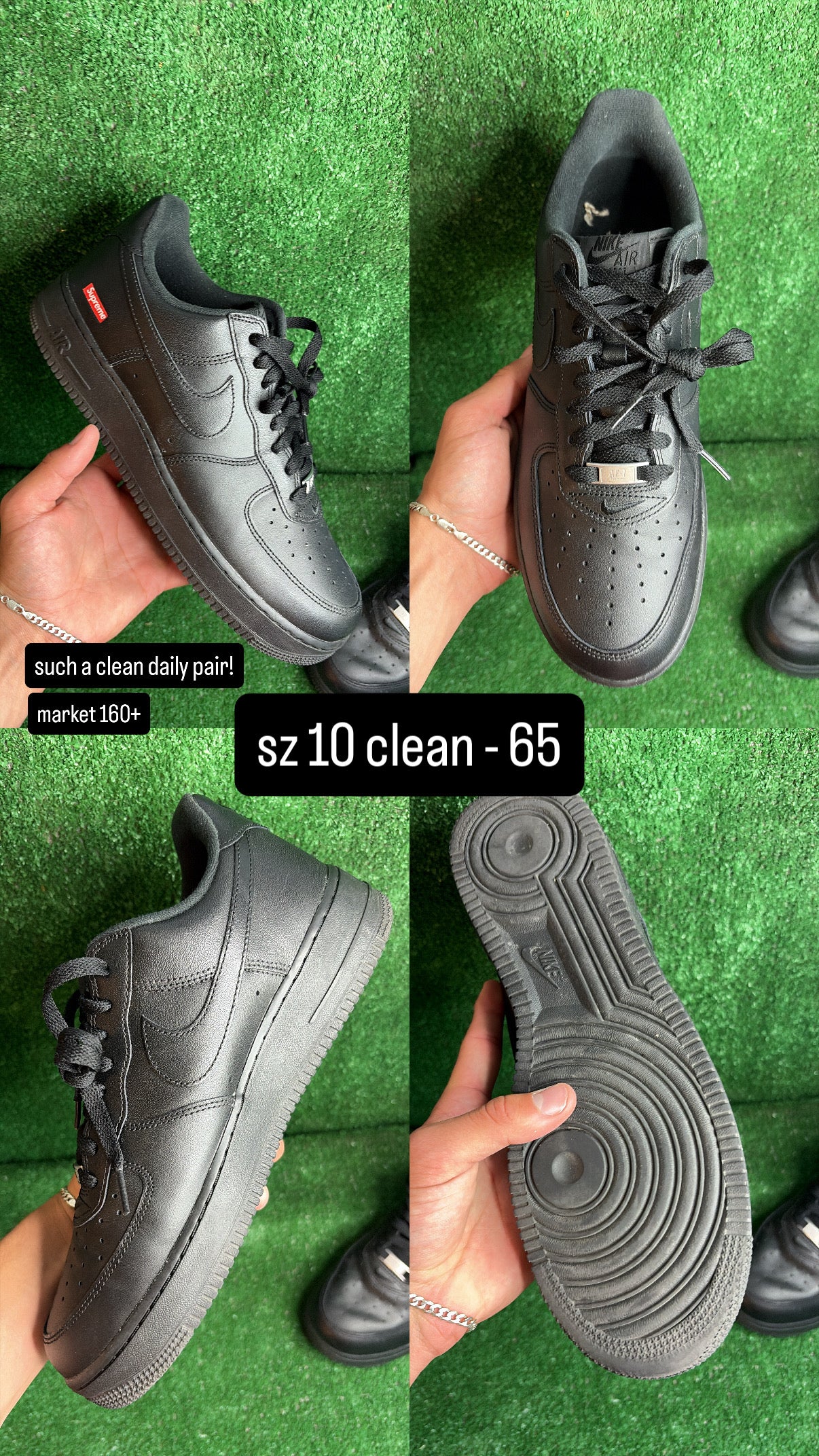 Nike Air Force 1 Low Supreme Black Size 10