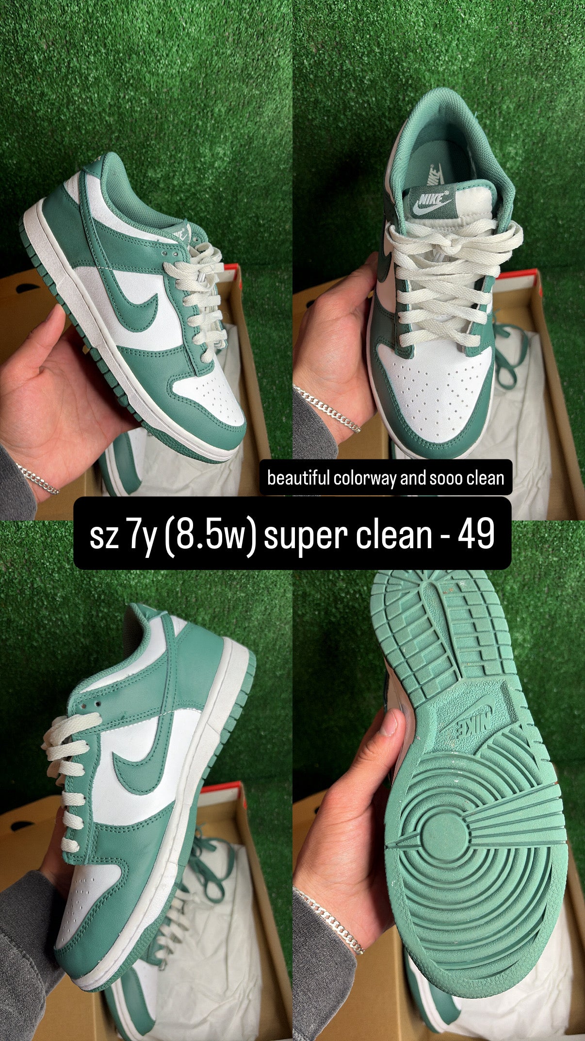 Dunk Low Bicostal Green White Size 7y (8.5w)