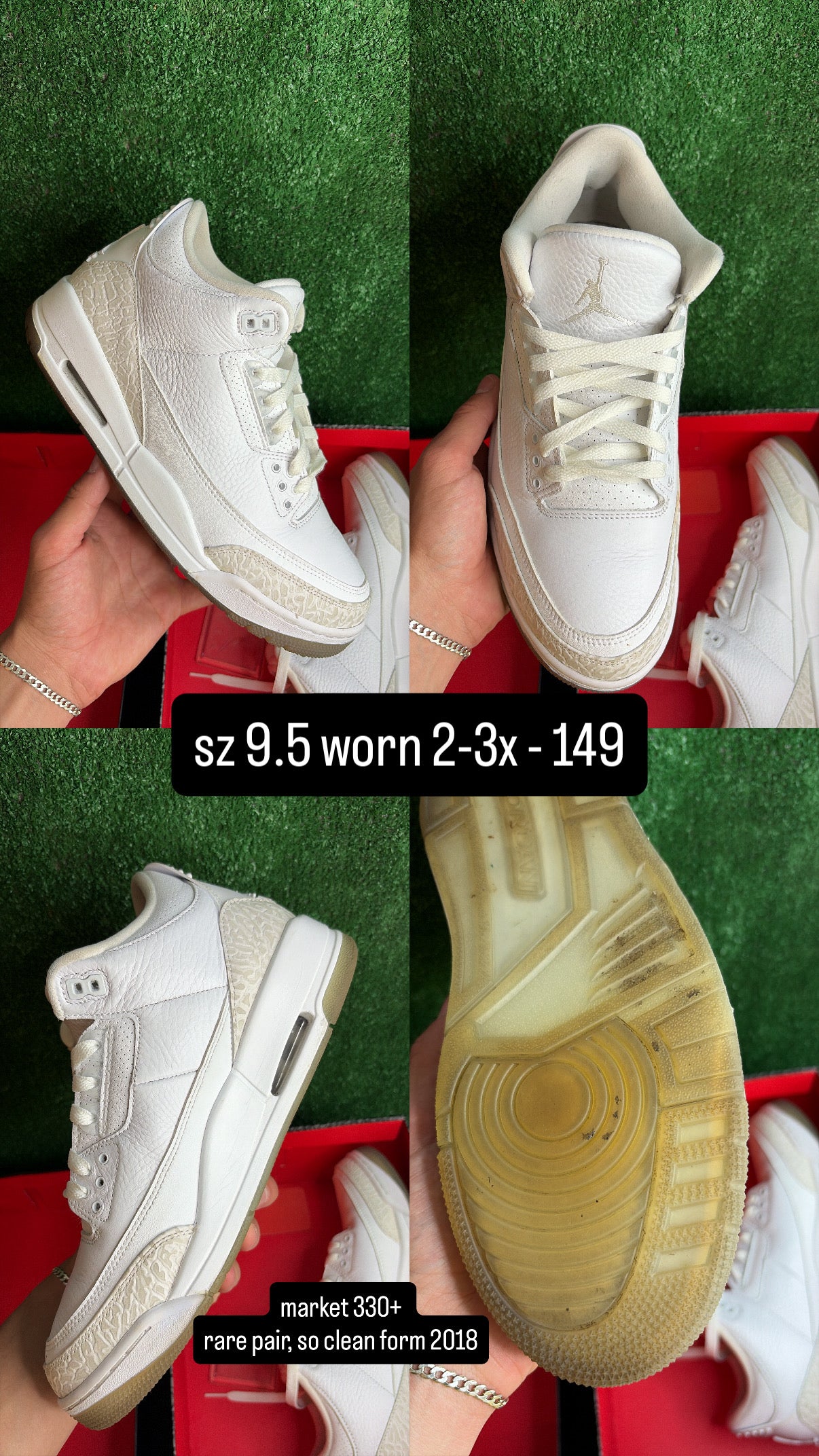 Jordan 3 Pure White 2018 Size 9.5