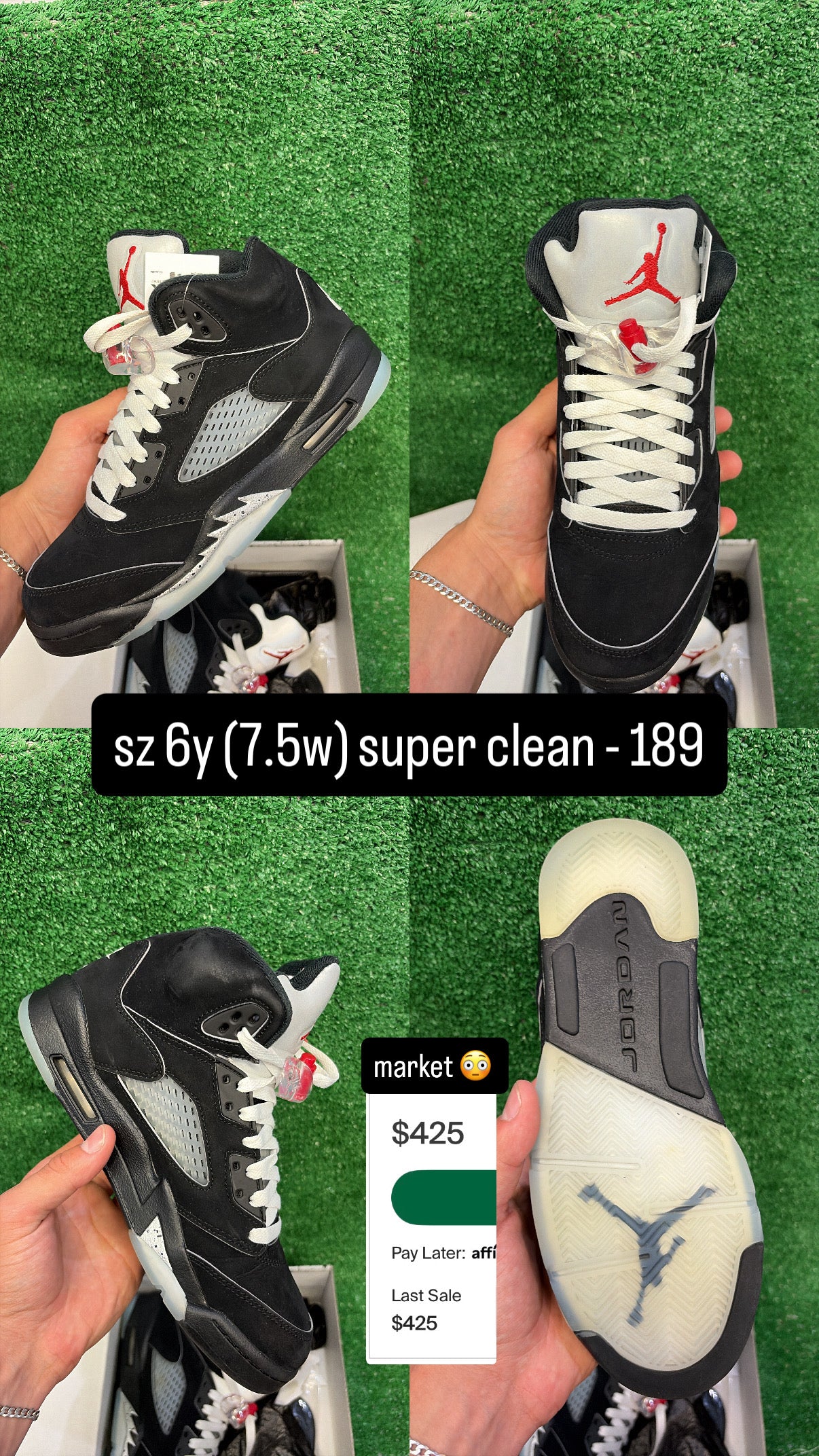 Jordan 5 Metallic Black Size 6y (7.5w)