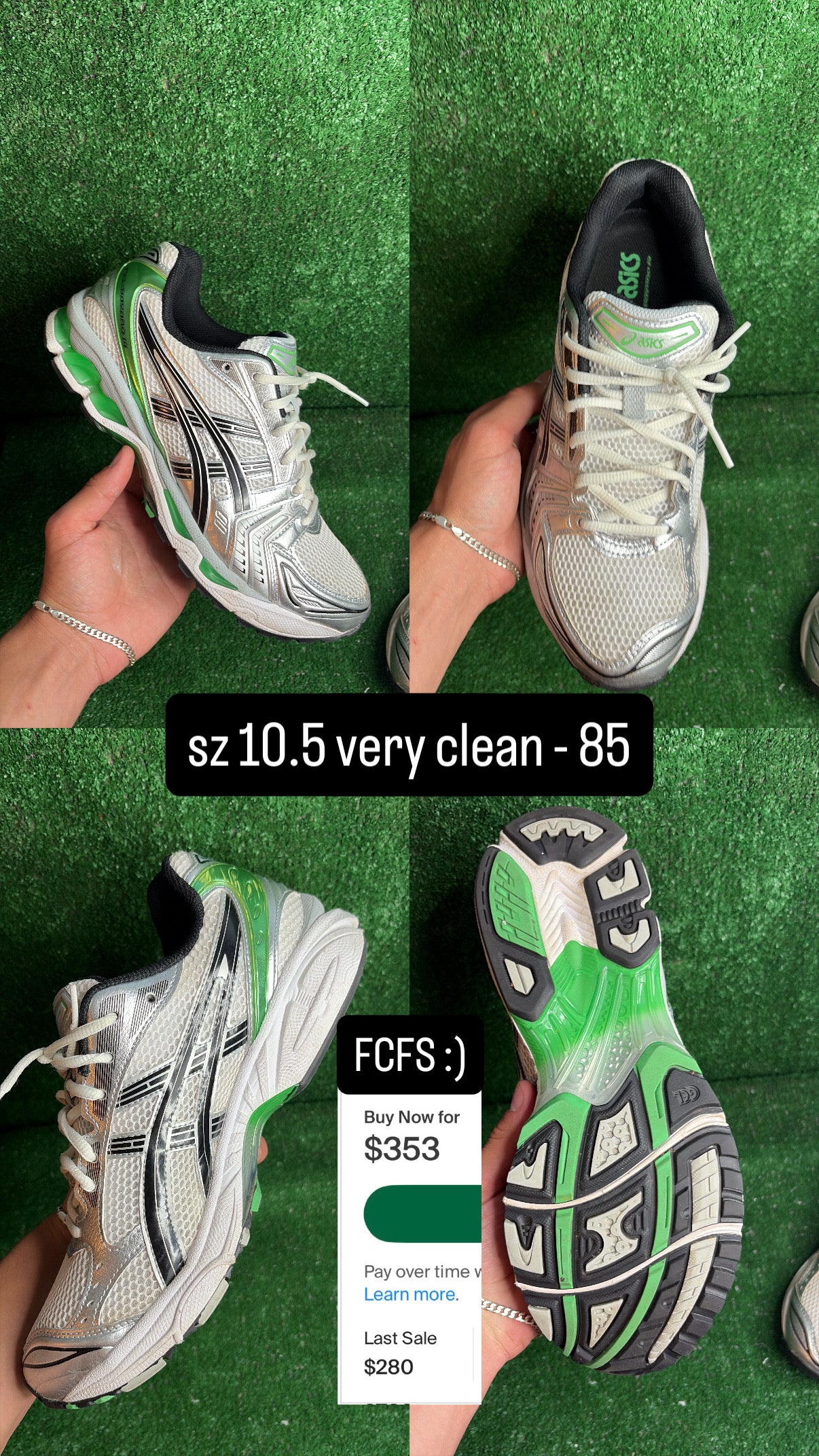 Asics Gel Kayano 14 Malachite Green Silver Size 10.5