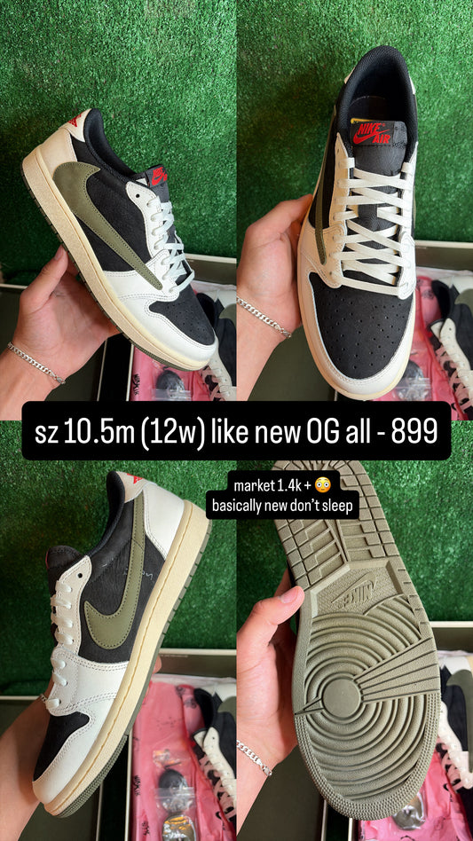 Jordan 1 Low Travis Scott Olive Size 10.5m (12w)