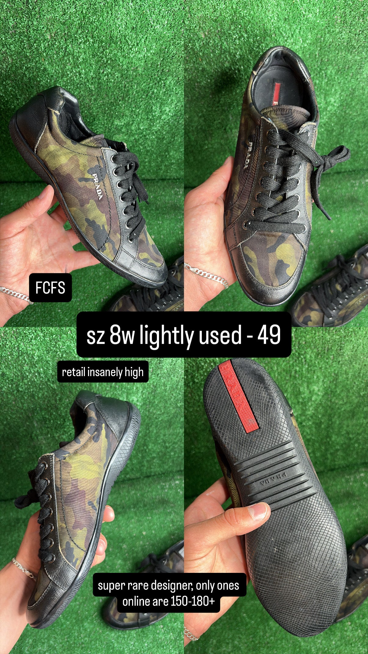 Prada Camo Low Top Sneaker Size 6.5m (8w)
