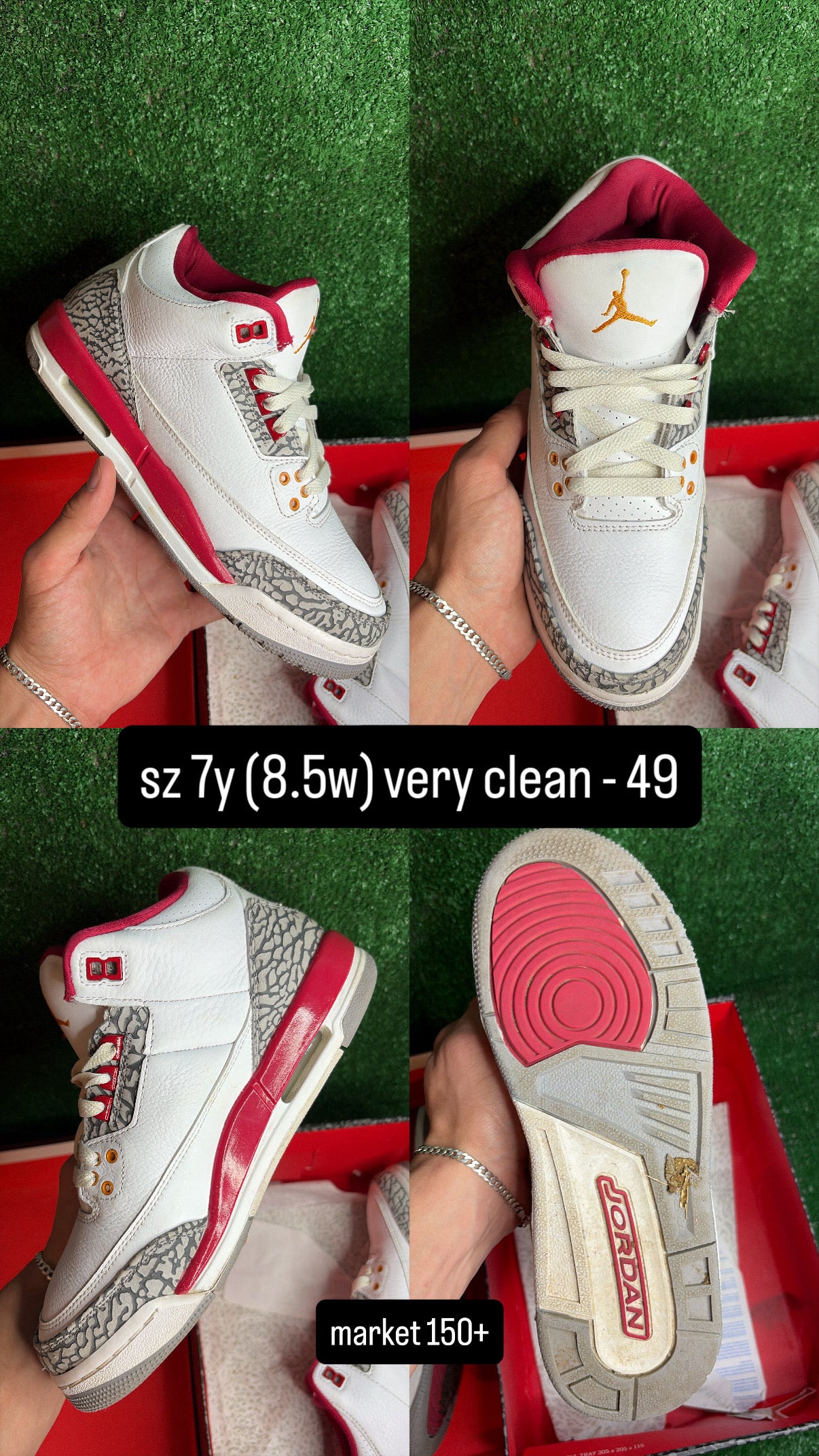 Jordan 3 Cardinal Red Size 7y (8.5w)
