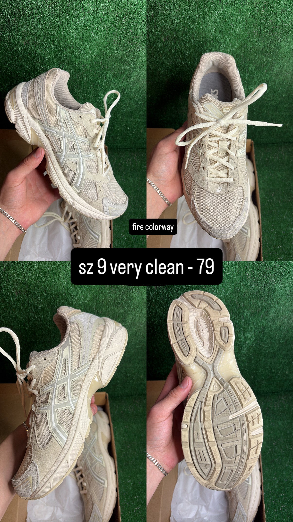 Asics 1130 Vanilla White Sage Tan Size 9