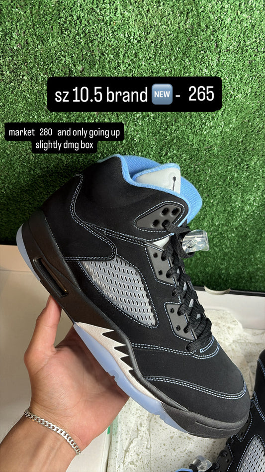 Jordan 5 Black University Blue UNC Size 10.5