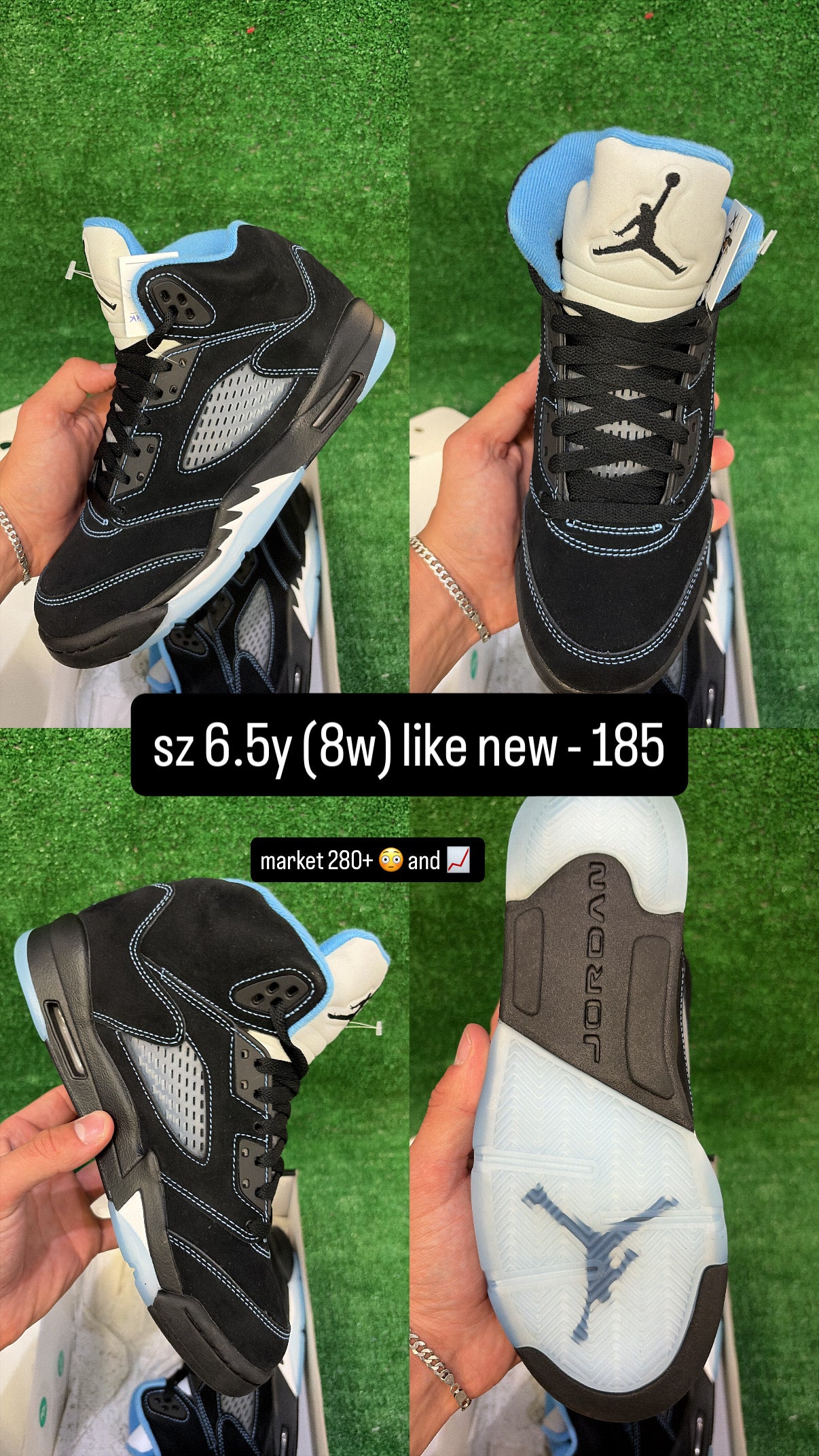 Jordan 5 Black UNC University Blue Size 6.5y (8w)
