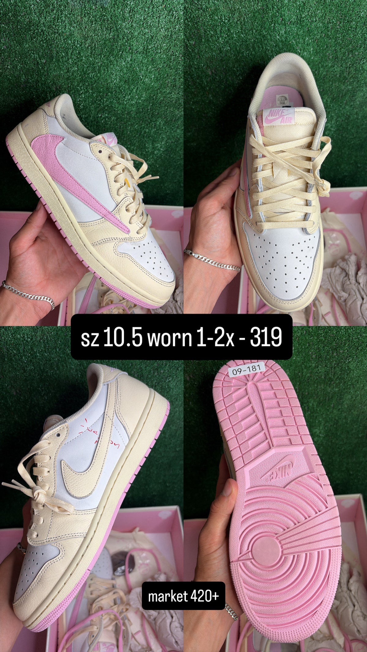 Jordan 1 Low Travis Scott Shy Pink Size 10.5