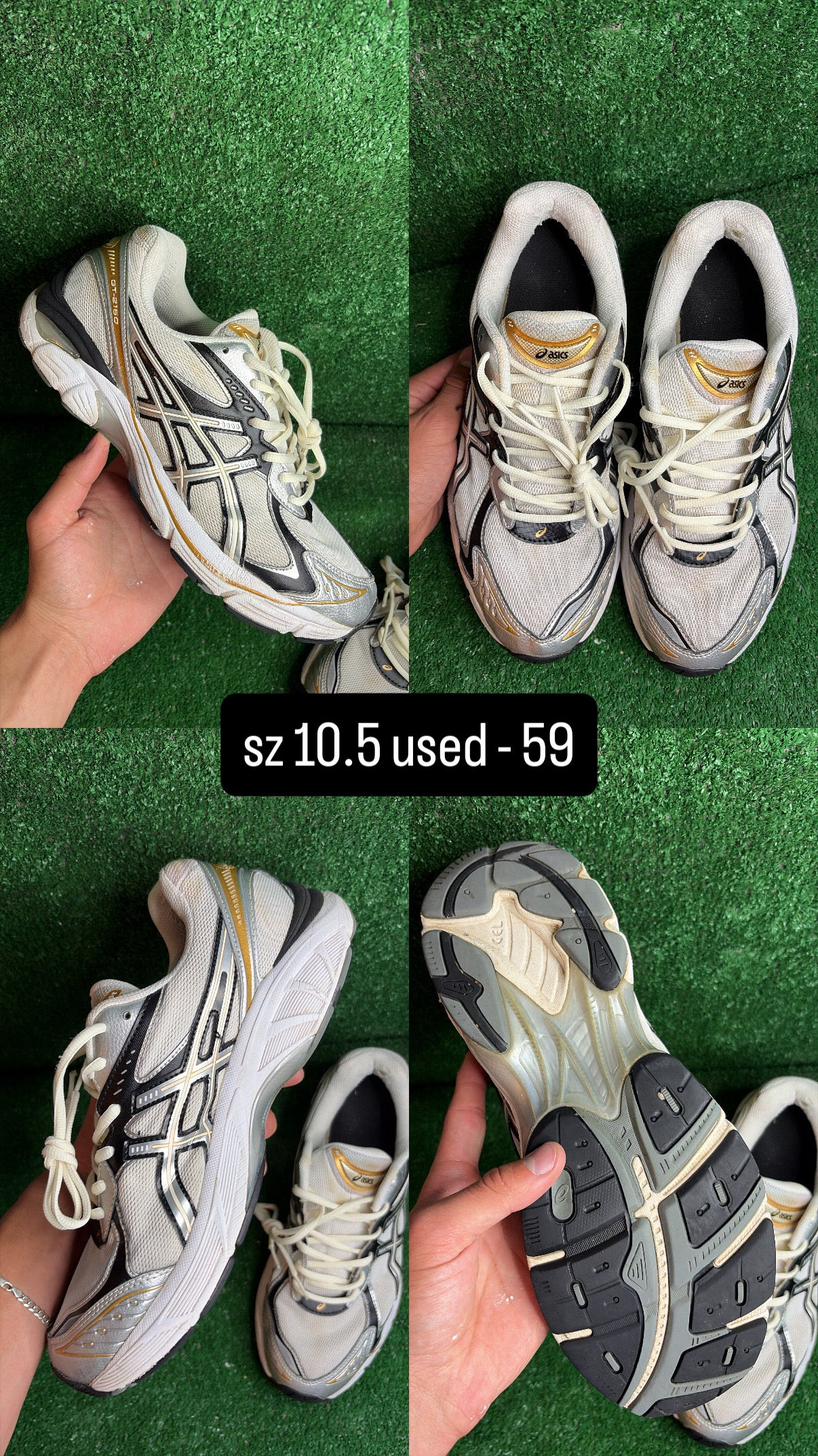 Asics GT 2160 Cream Silver Gold Size 10.5