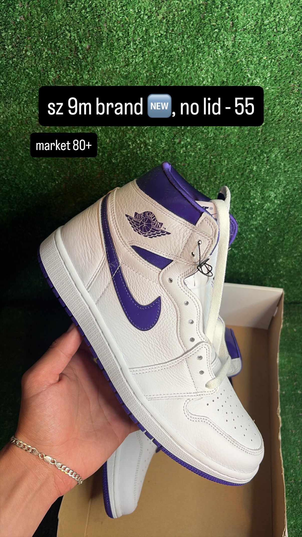 Jordan 1 High White Court Purple Size 9m