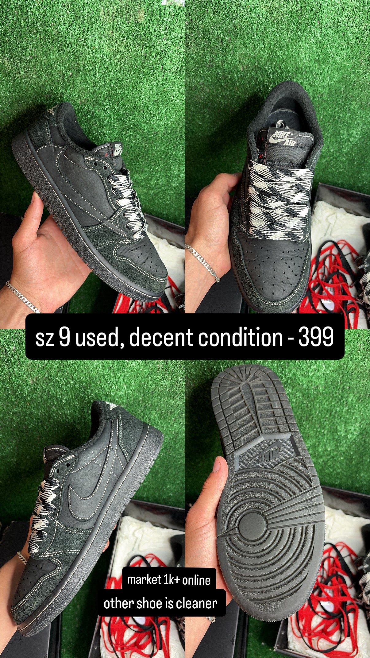 Jordan 1 Low Travis Scott Black Phantom Size 9