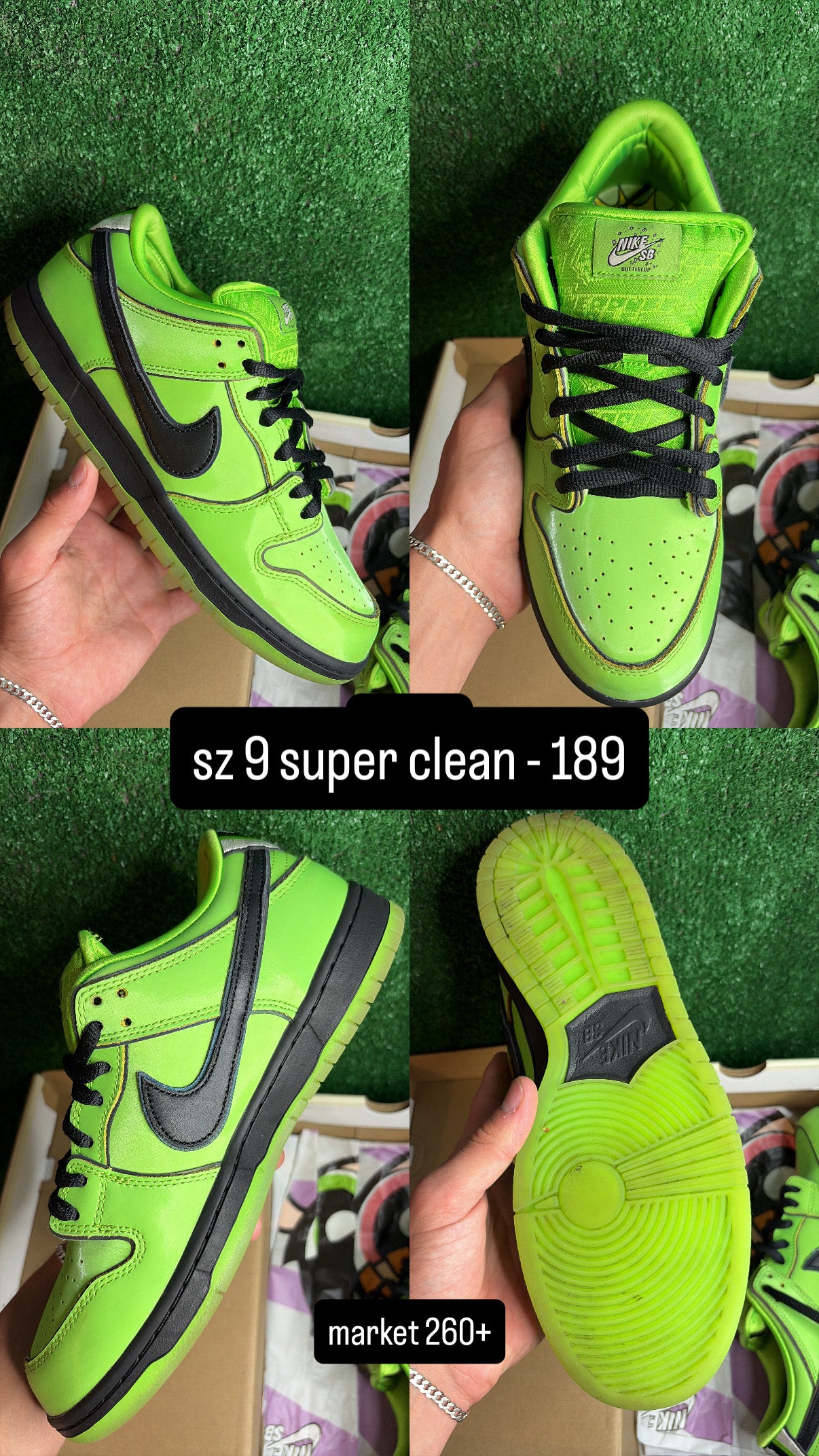 Nike Dunk Low SB Powerpuff Buttercup Size 9