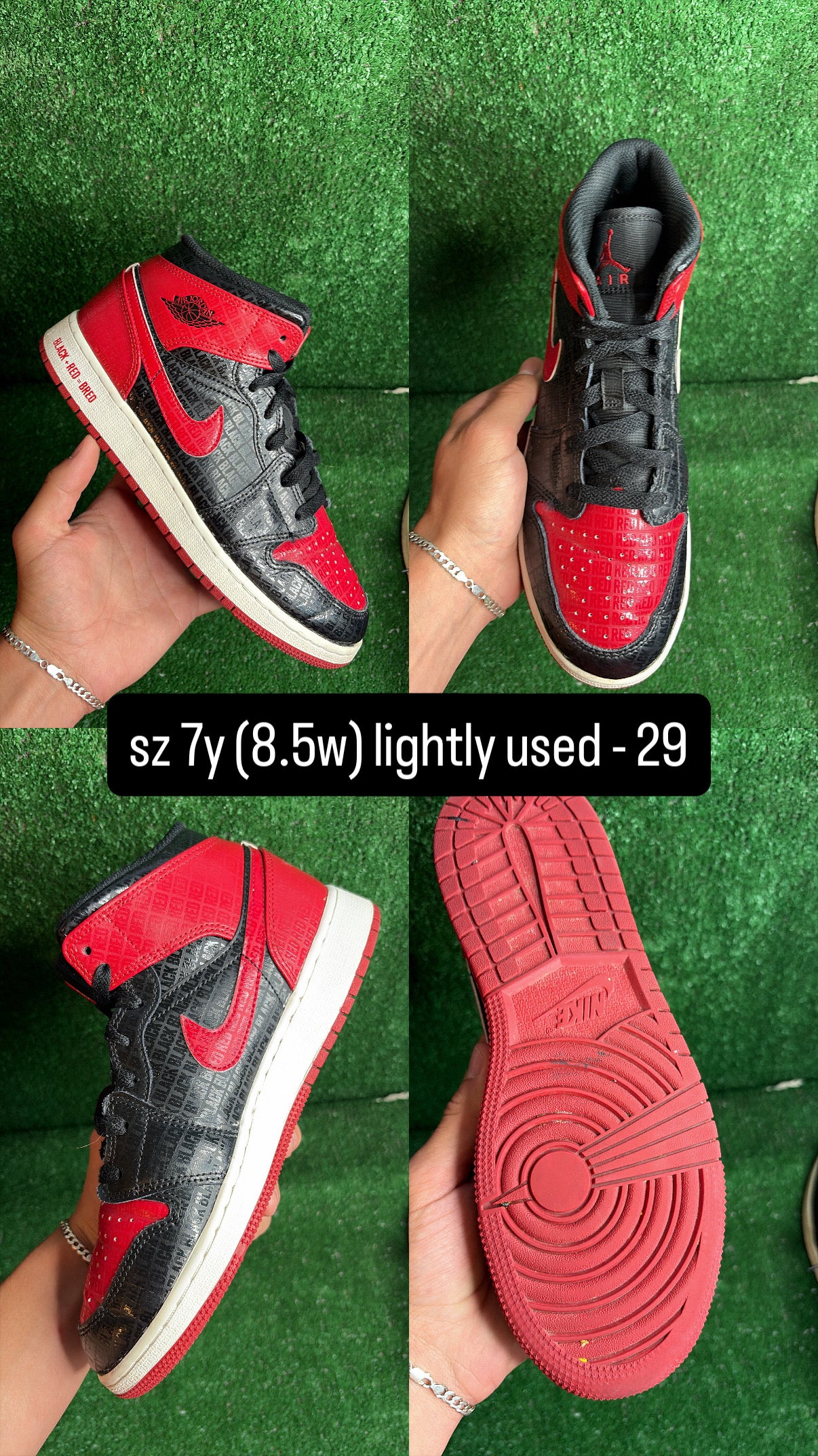 Jordan 1 Mid Bred Text Size 7y (8.5w)