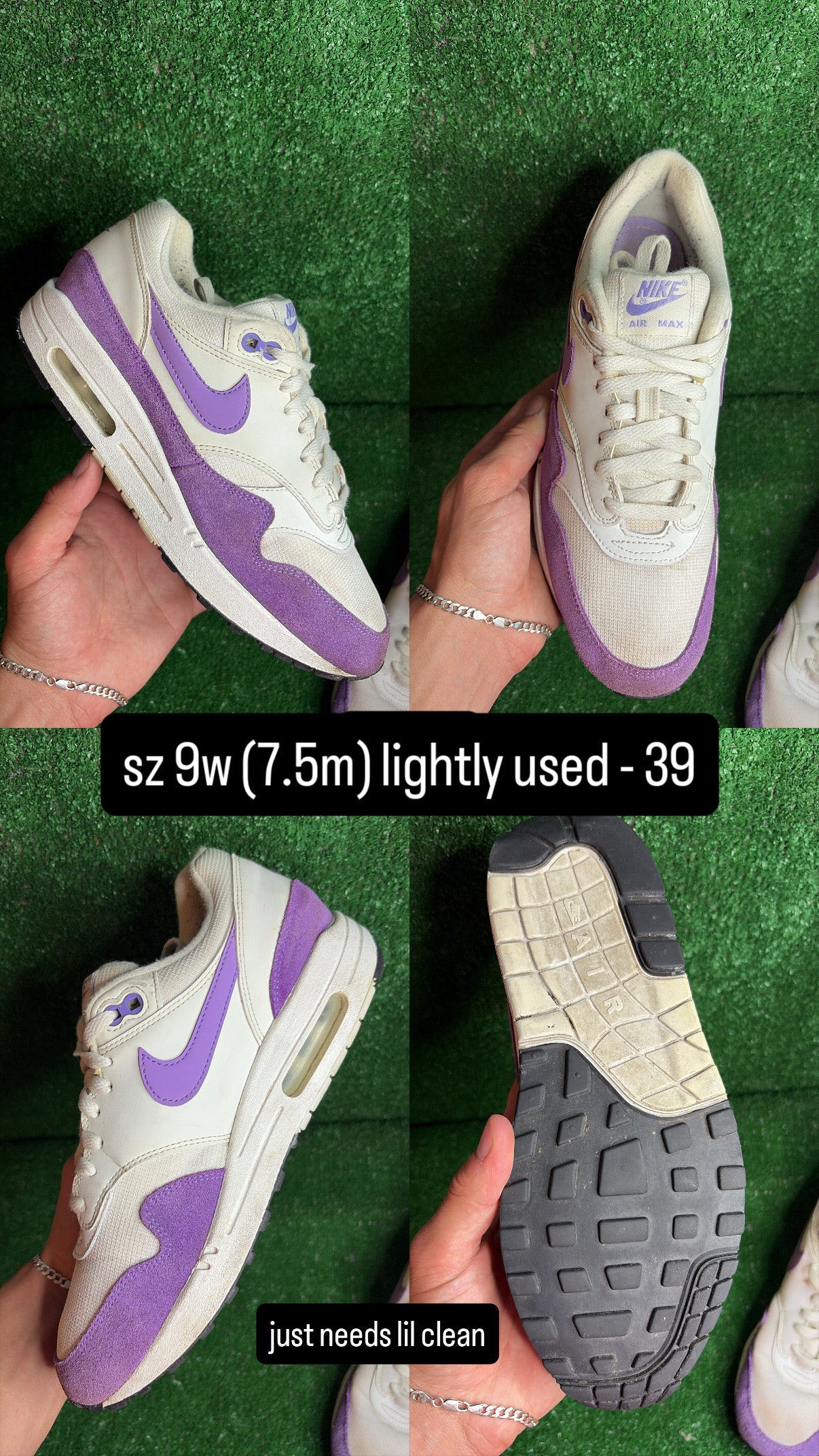 Nike Air Max 1 Purple White Size 7.5m (9w)