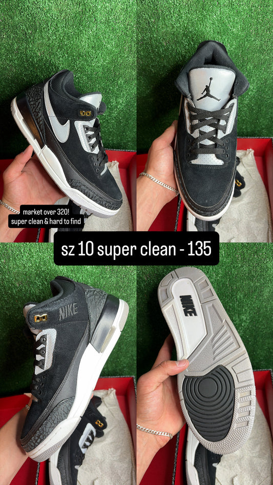 Jordan 3 Tinker Black Cement Gold Size 10