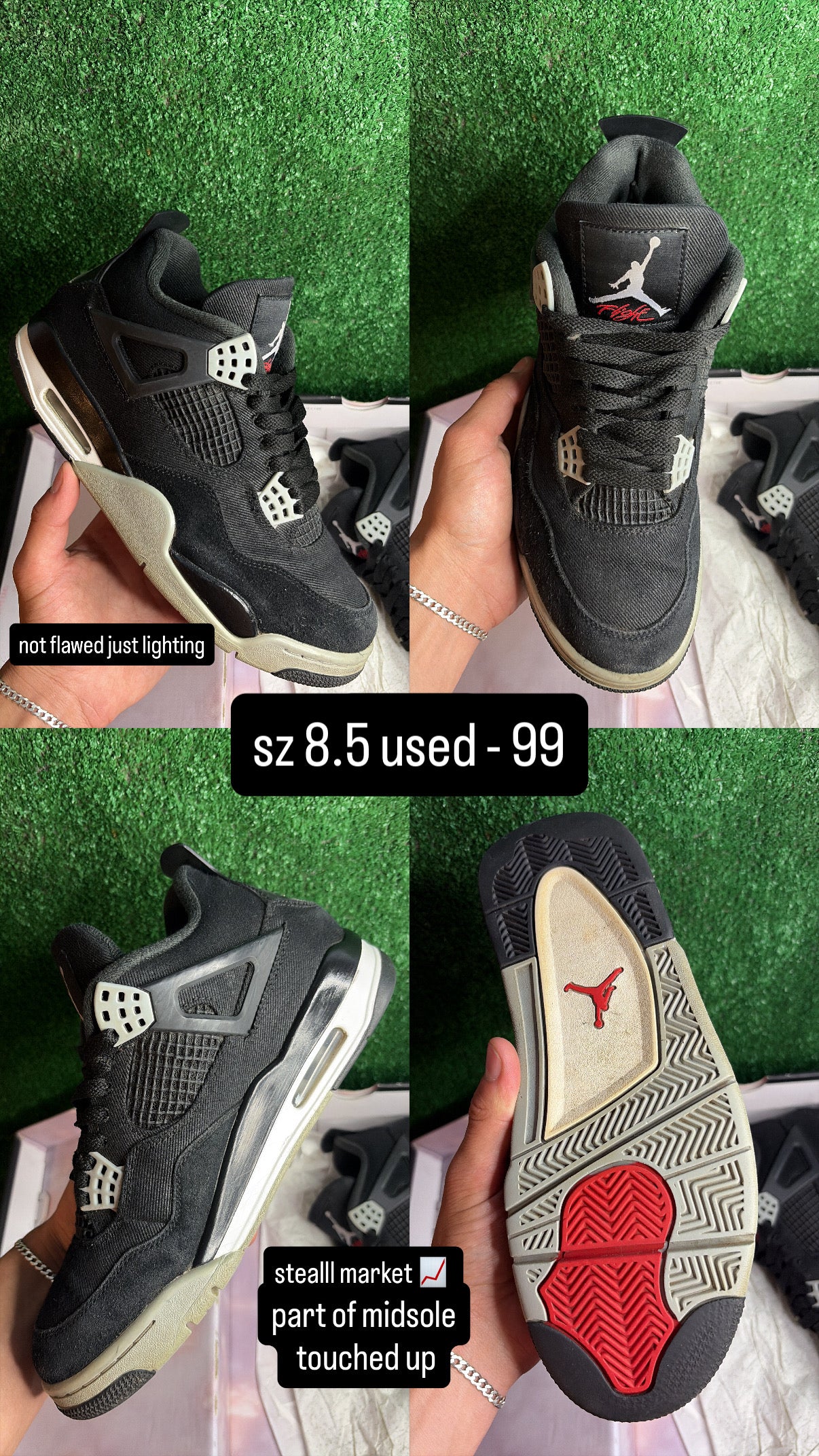 Jordan 4 Black Canvas Size 8.5
