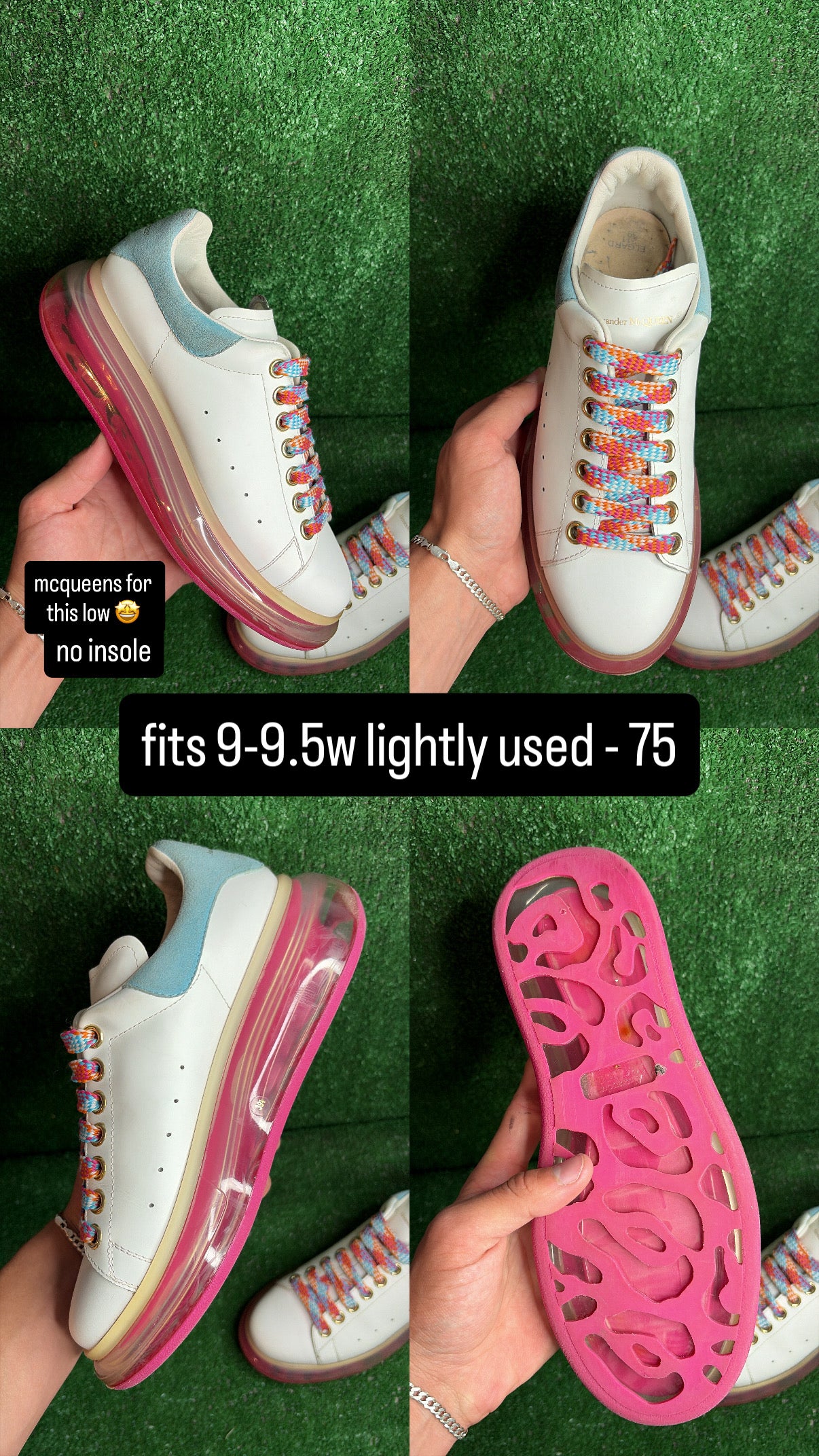 Alexander McQueen Oversized Sneaker Transparent Pink / Blue Size 7.5m