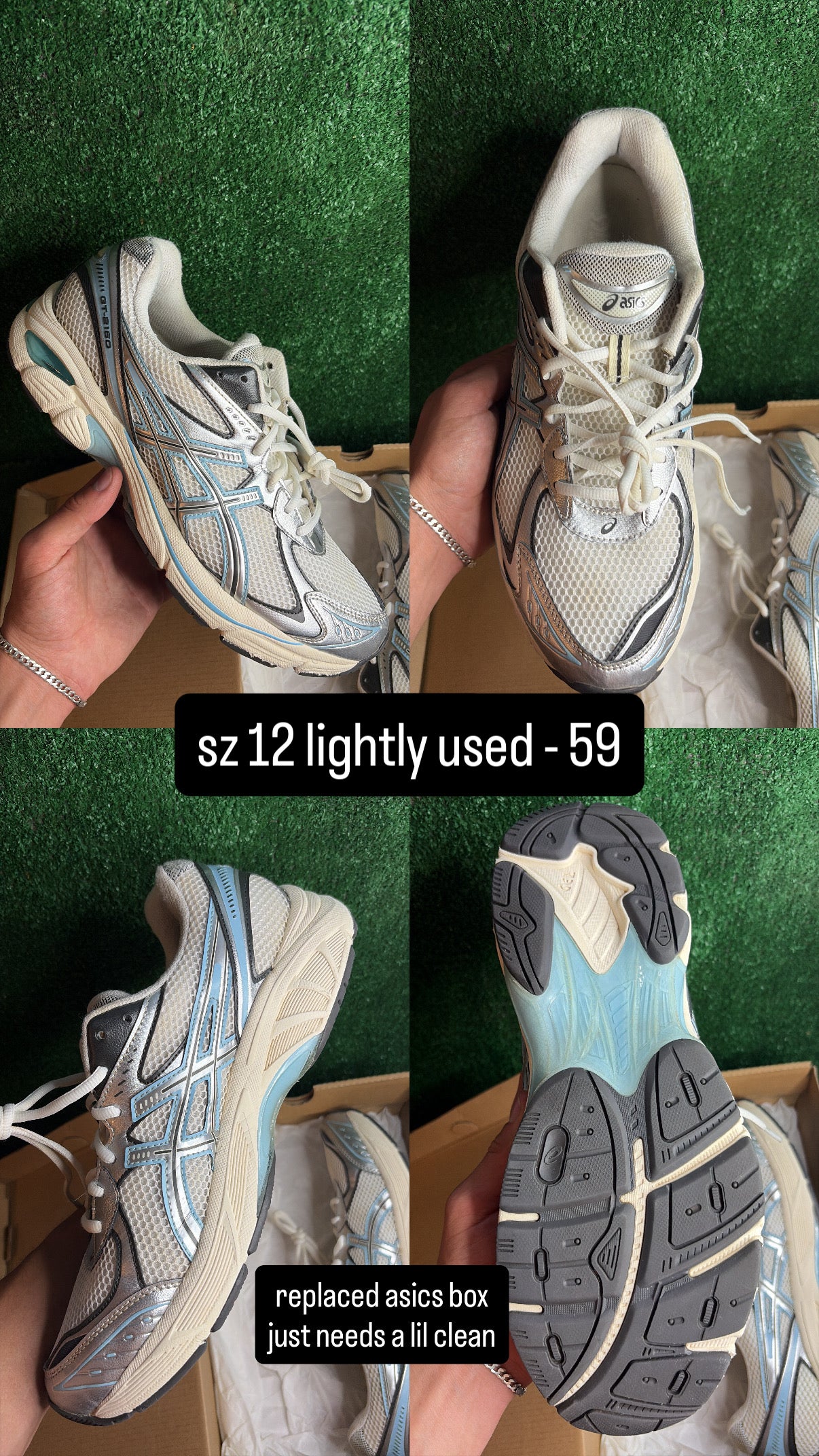 Asics GT 2160 Baby Blue Metallic Silver Size 12