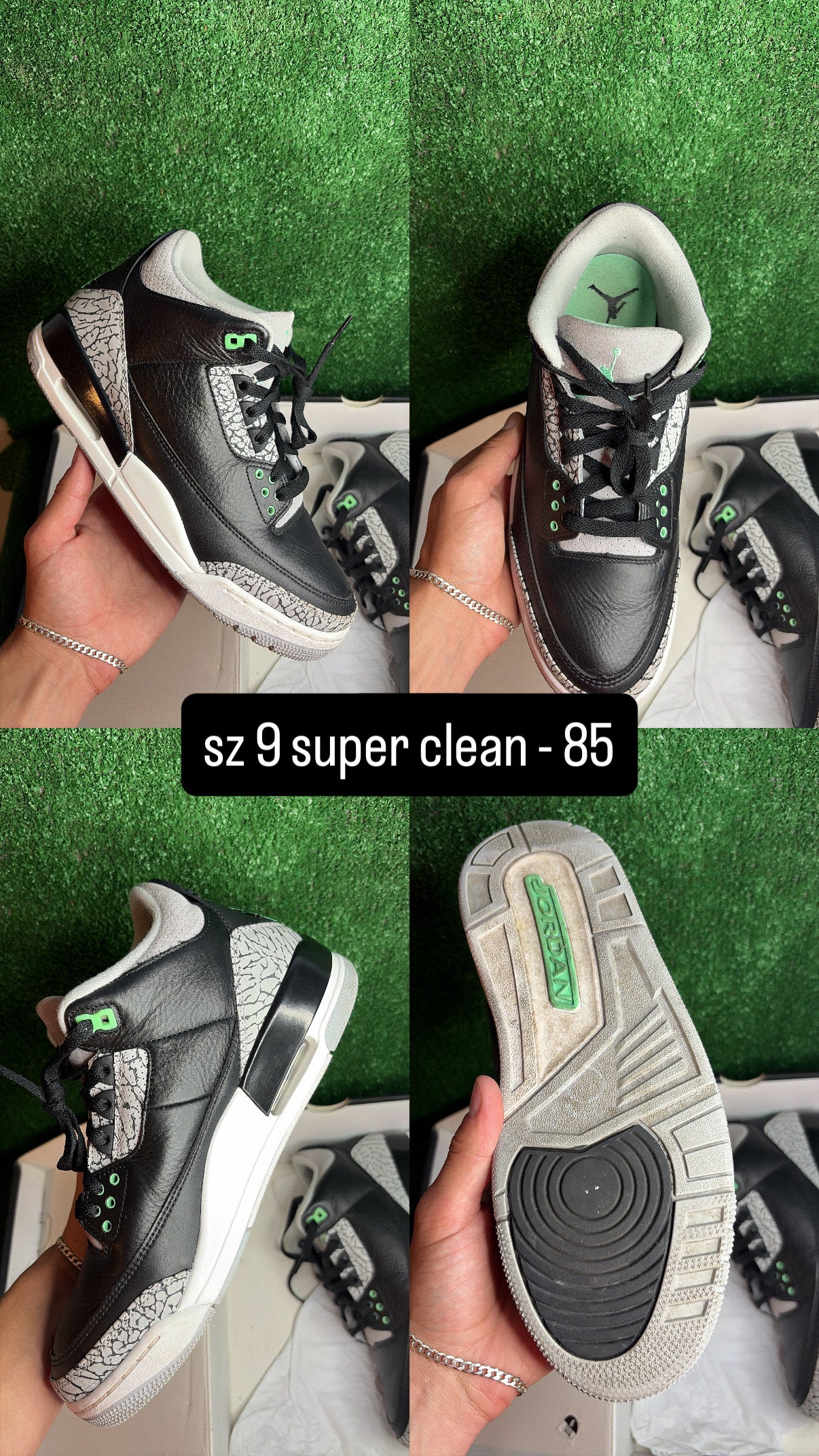 Jordan 3 Green Glow Size 9