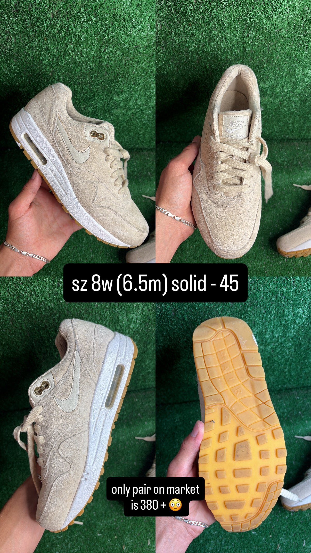Nike Air Max 1 Oatmeal Tan Suede Size 6.5m (8w)