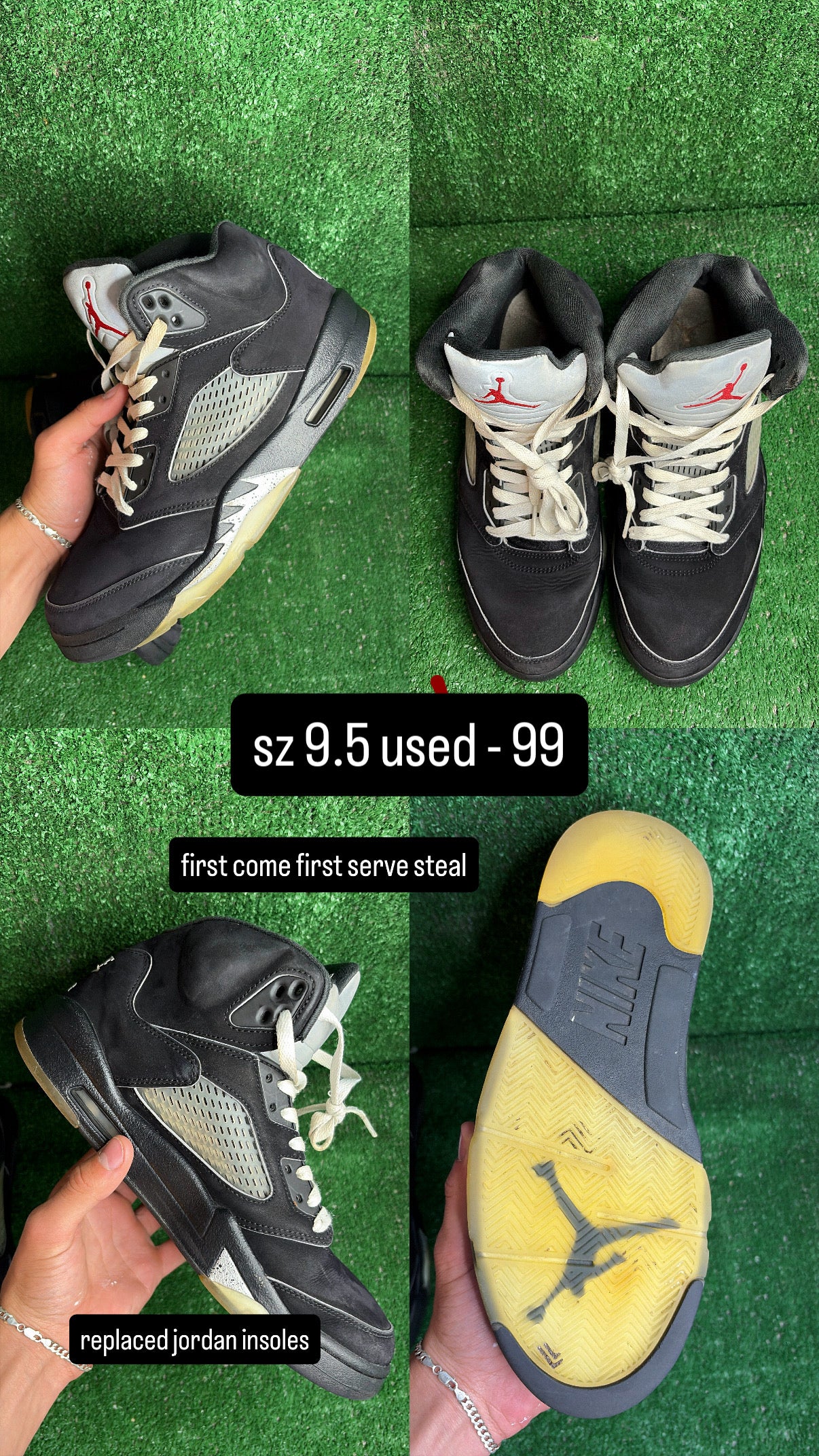 Jordan 5 Black Metallic Size 9.5