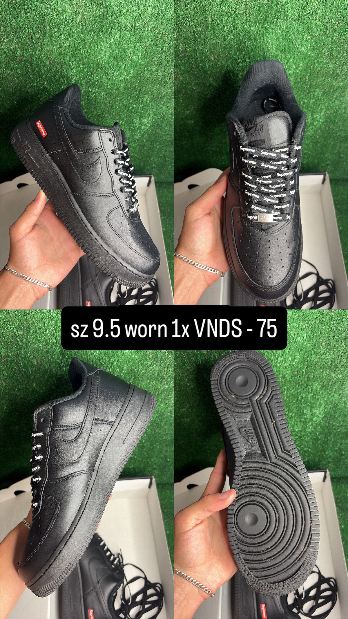 Nike Air Force 1 Low Supreme Black Size 9.5