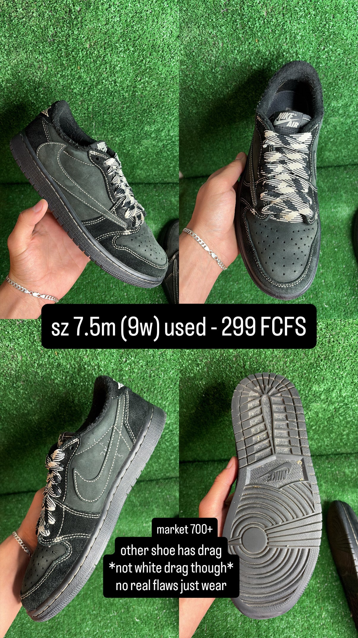 Jordan 1 Low Travis Scott Black Phantom Size 7.5m (9w)