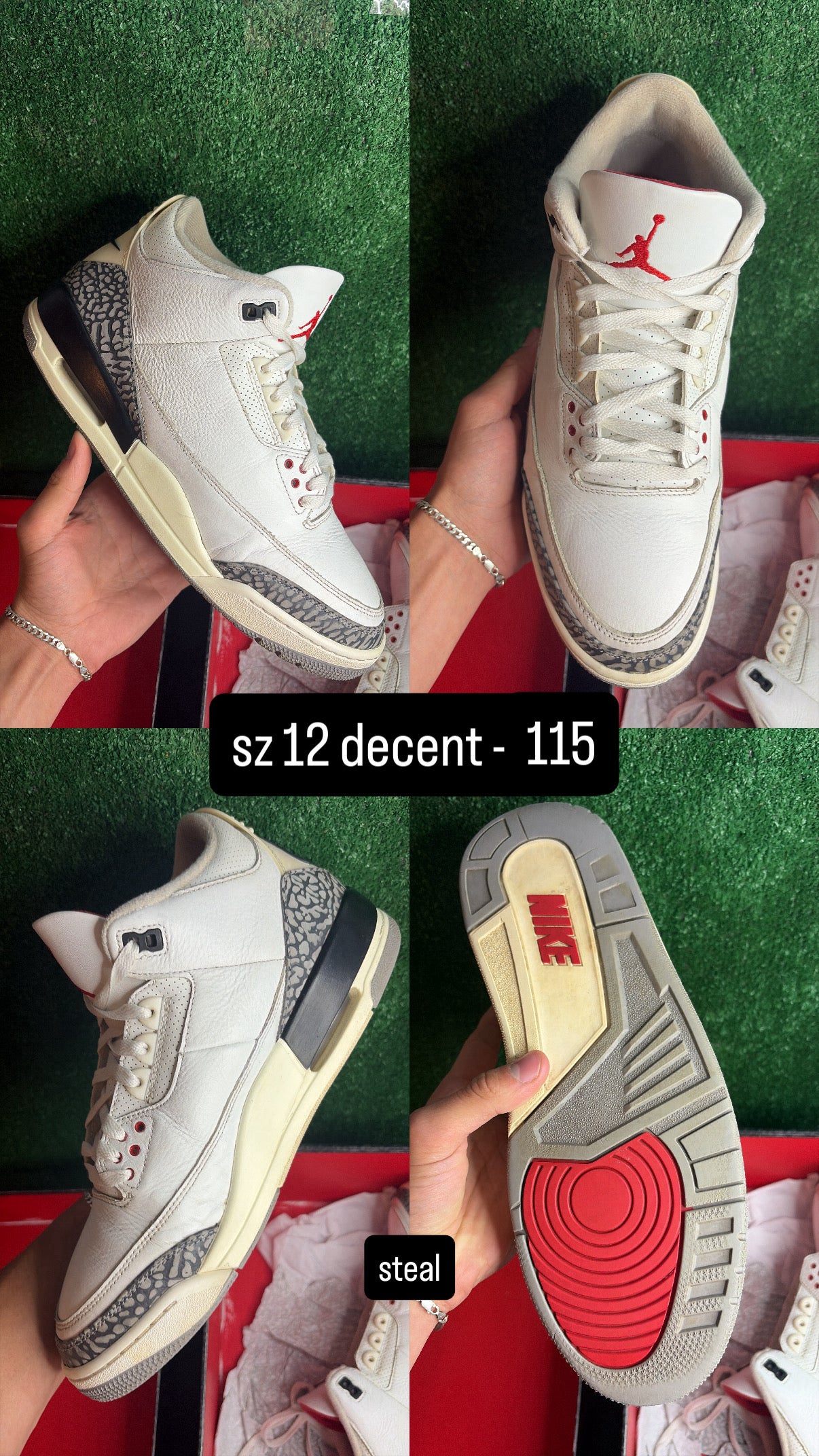 Jordan 3 White Cement Size 12