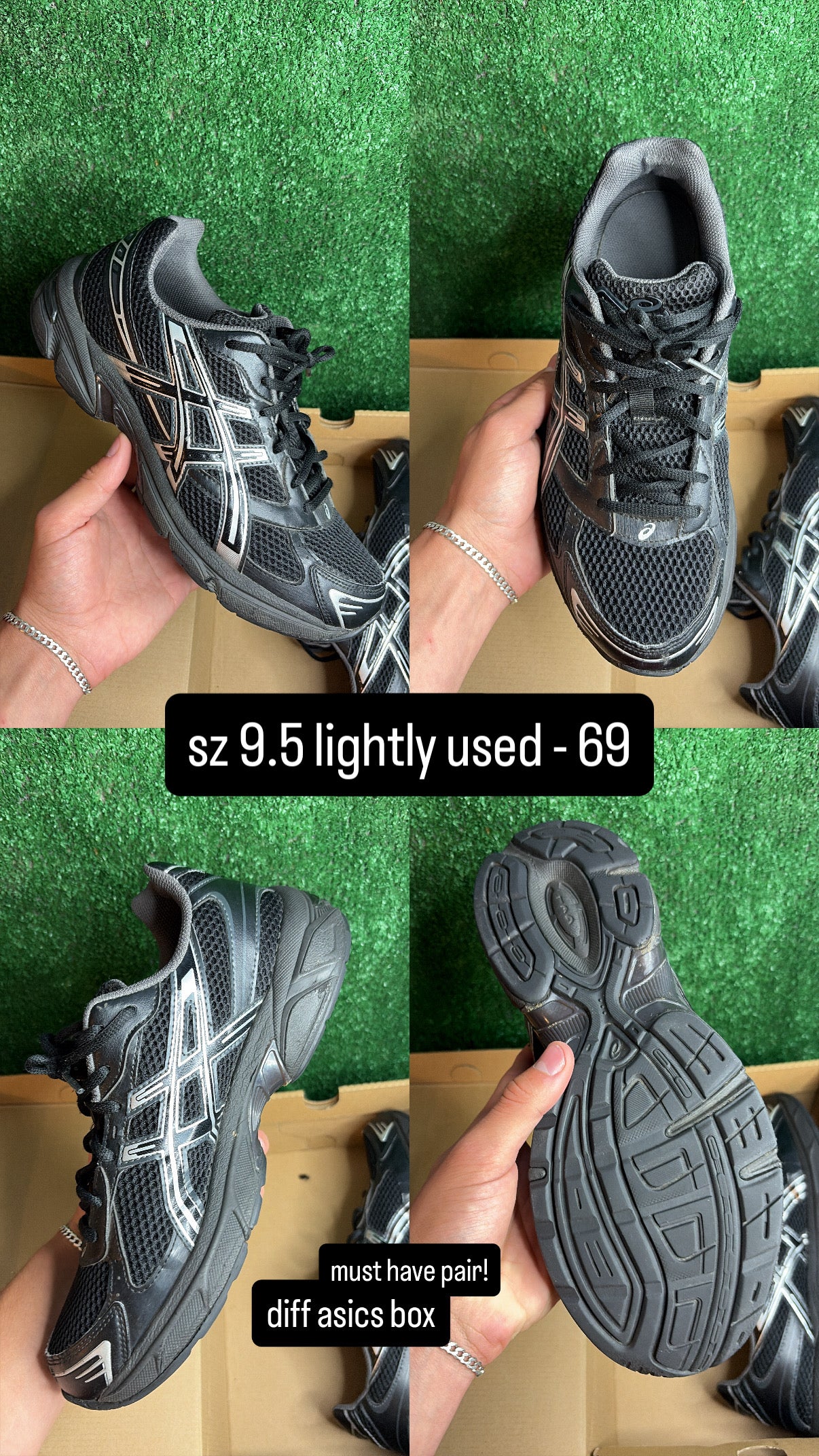 Asics Gel 1130 Black Pure Silver Size 9.5