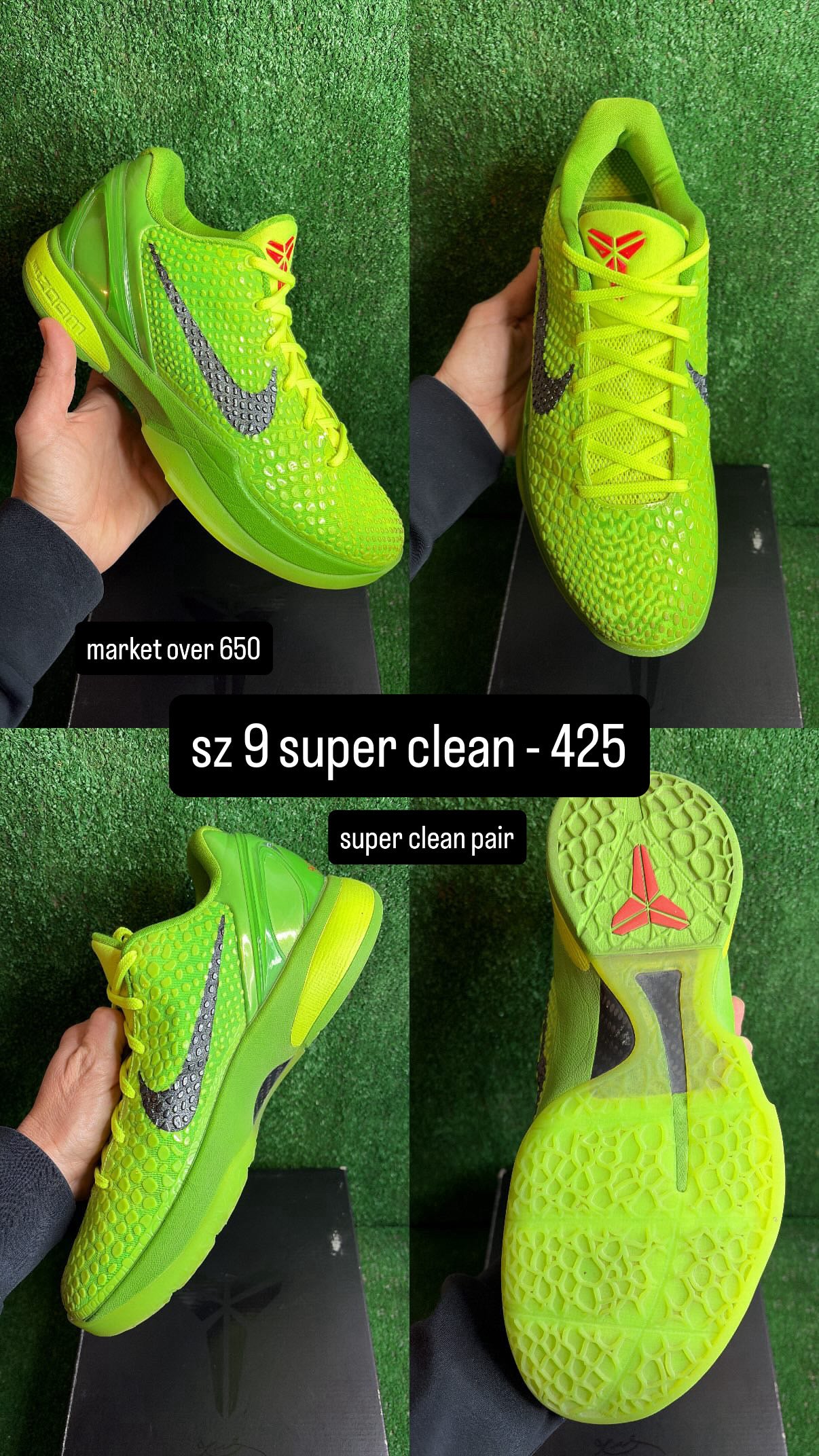 Kobe 6 Protro Grinch Size 9