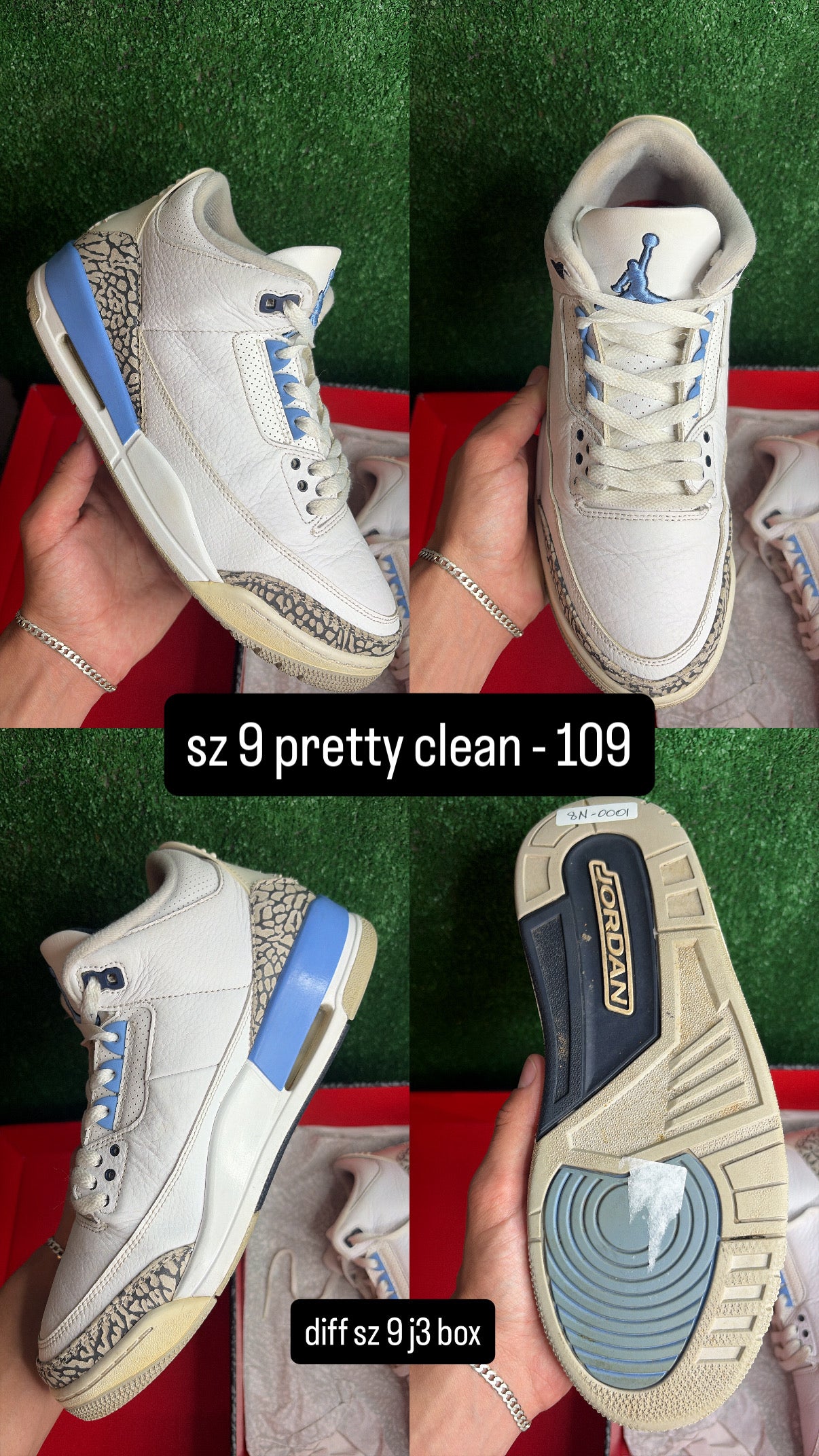 Jordan 3 UNC Size 9